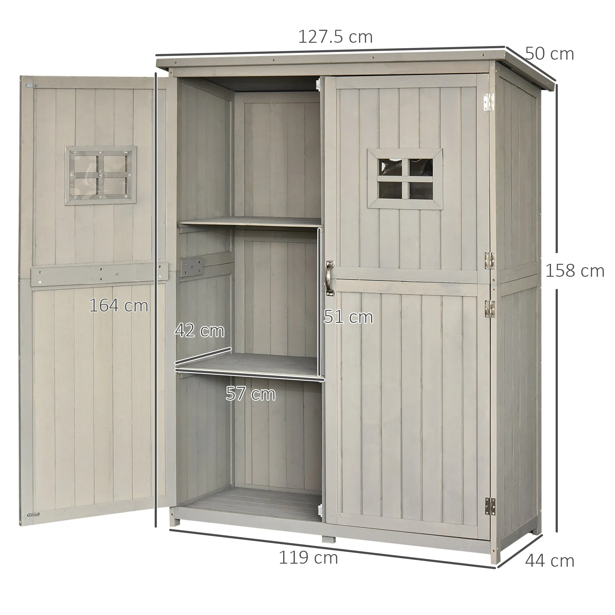 Wooden Garden Shed with Double Door, Shelves and Windows, 127.5x50x164cm - Image 3