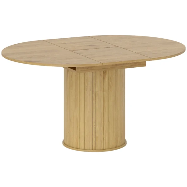 Expandable Round to Oval Pedestal Table for 6-8 People, Wood and Steel, Wood Color