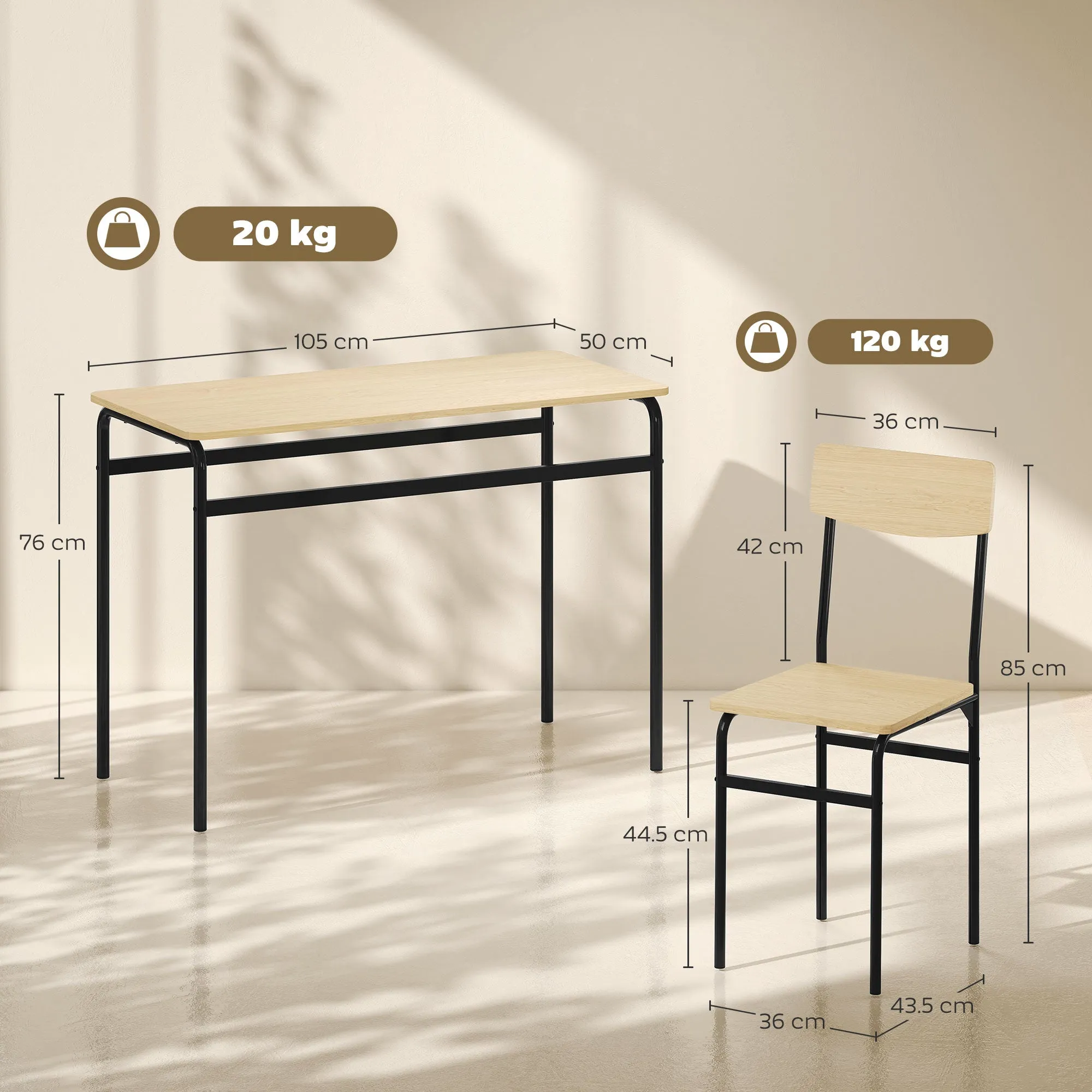 5-Piece Dining Set with Rectangular Table and 4 Dining Chairs, Wood and Metal, Black and Wood Color - Image 3