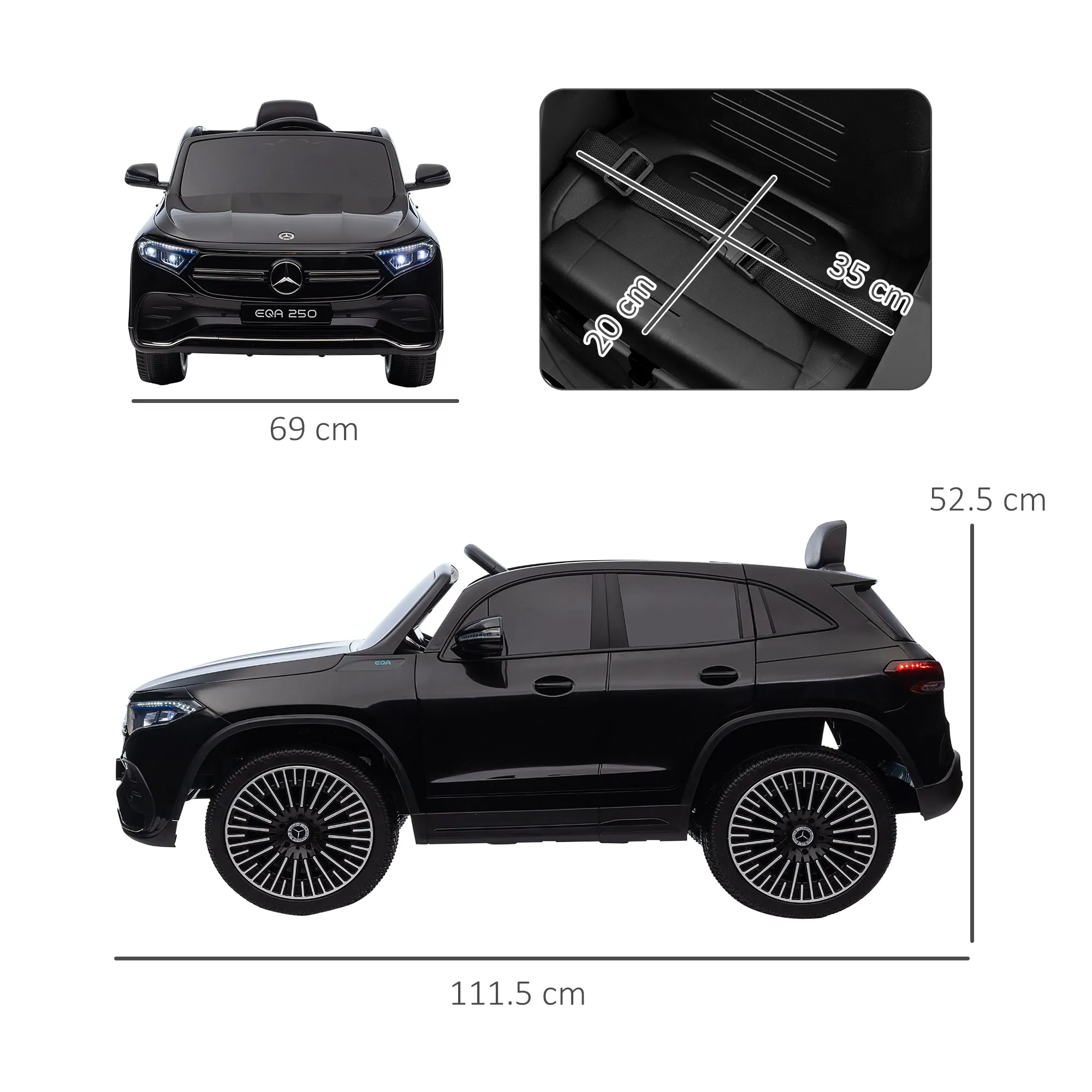Electric Ride-On Toy Car for Kids Ages 3-8 with Remote Control, Headlights and Horn, Black - Image 3