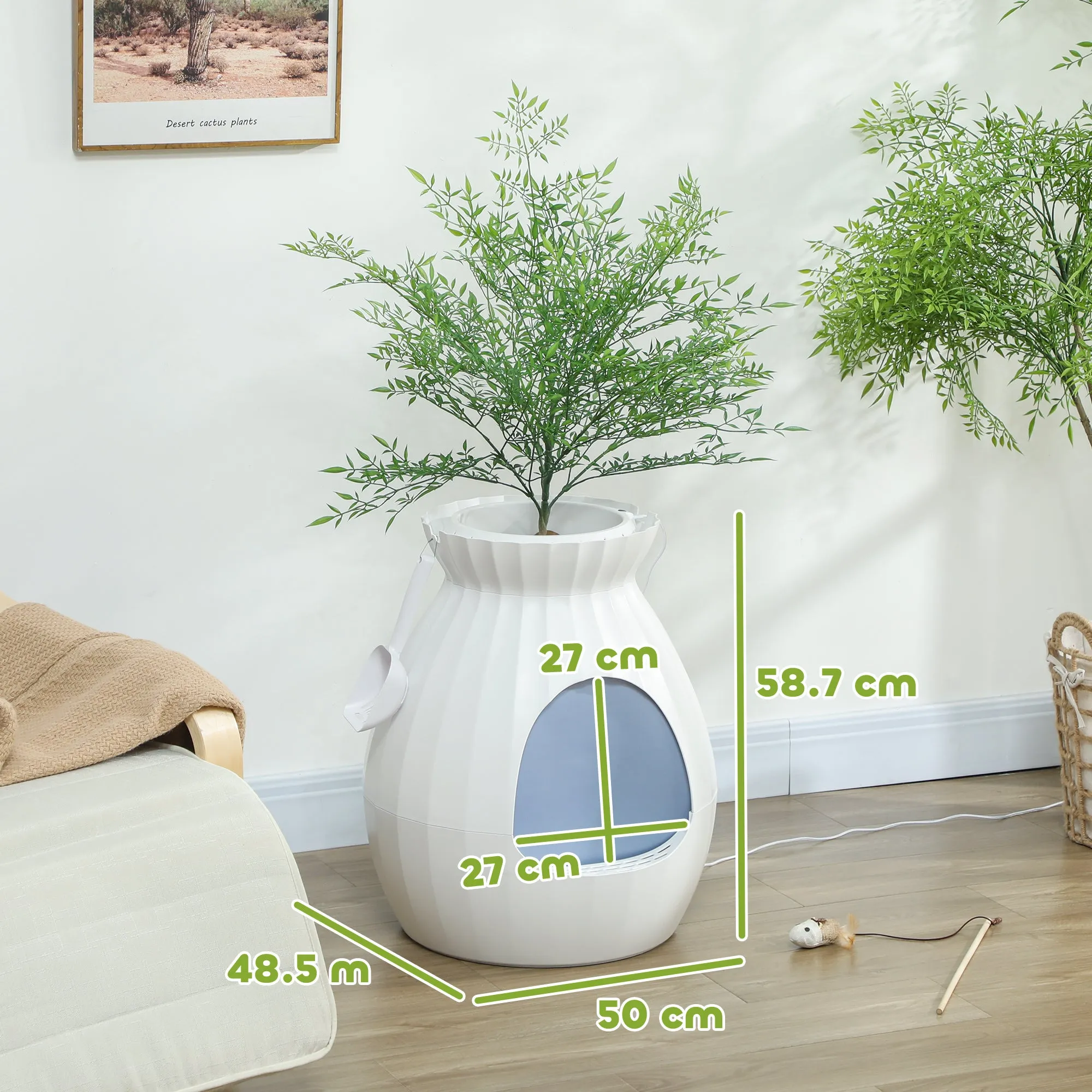 Odor-Resistant Cat Litter Box with Scoop, Pot-Shaped, Made of ABS and Stainless Steel, 50x48.5x58.7 cm, White - Image 3