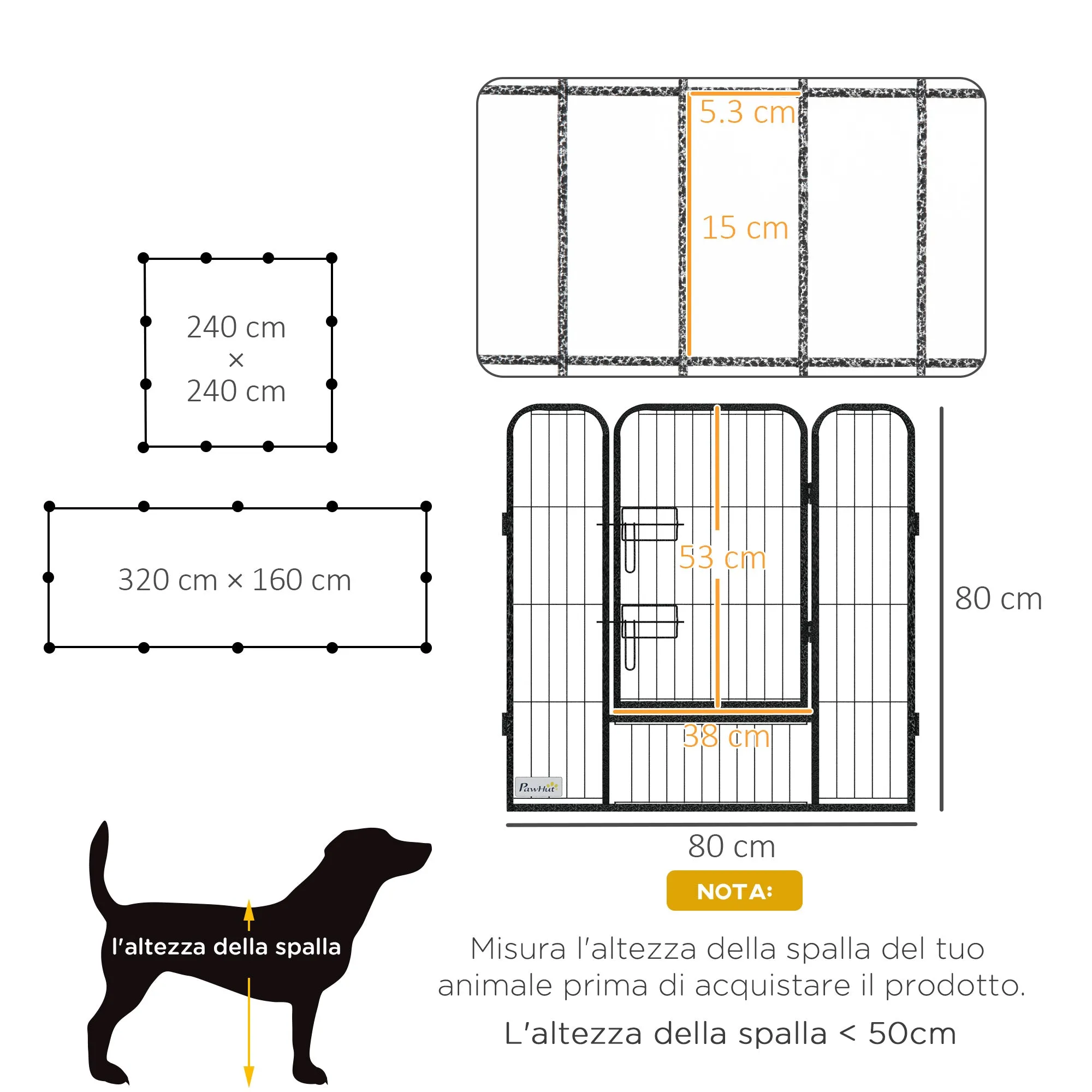 12-Panel Modular Dog Playpen, 80 x 1.5 x 80 cm, Foldable with Steel Door, 12 Pegs, Grey - Image 3