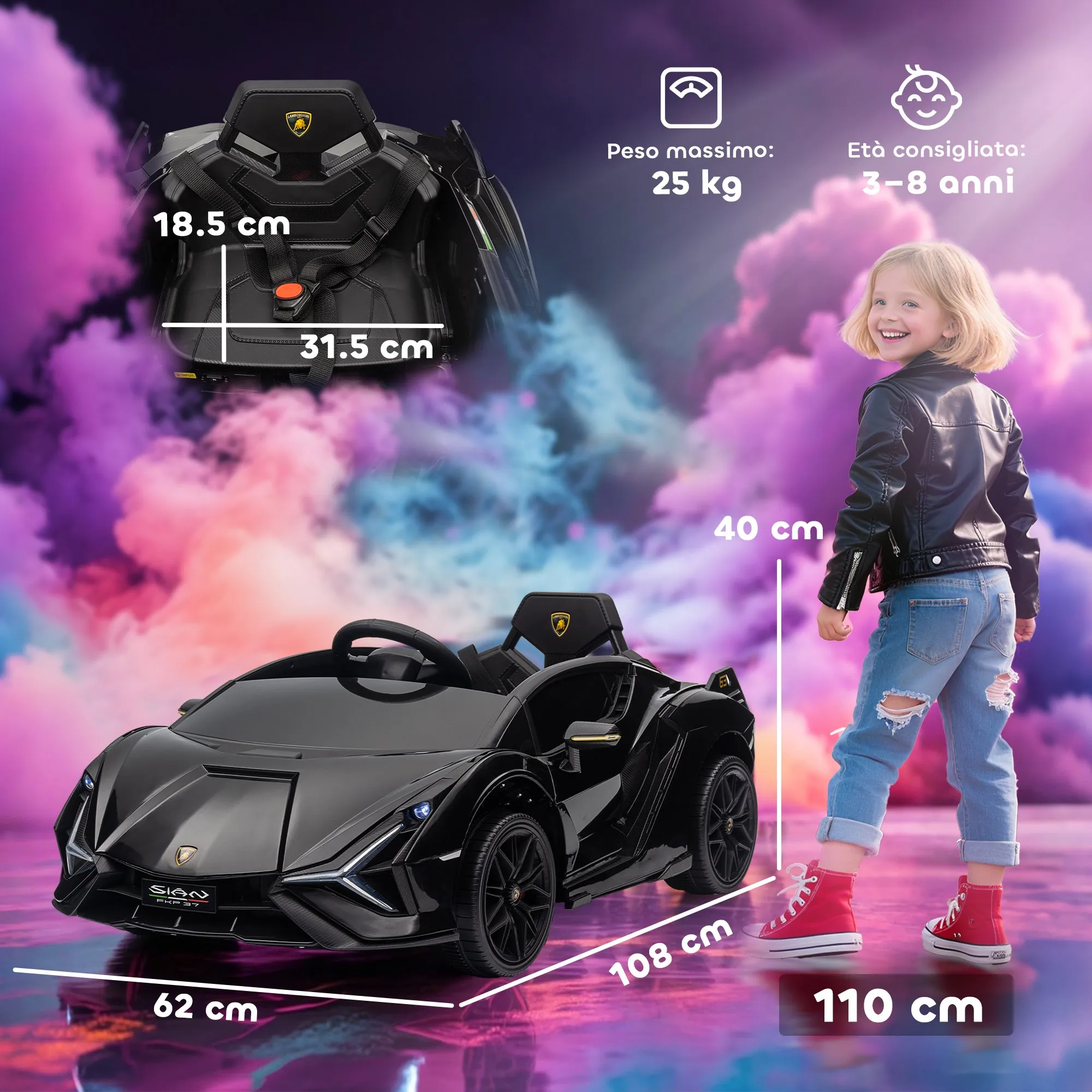 Lamborghini 12V Electric Ride-On Toy Car for Kids Ages 3-5 with Remote Control and 3-5km/h Speed, Black - Image 3