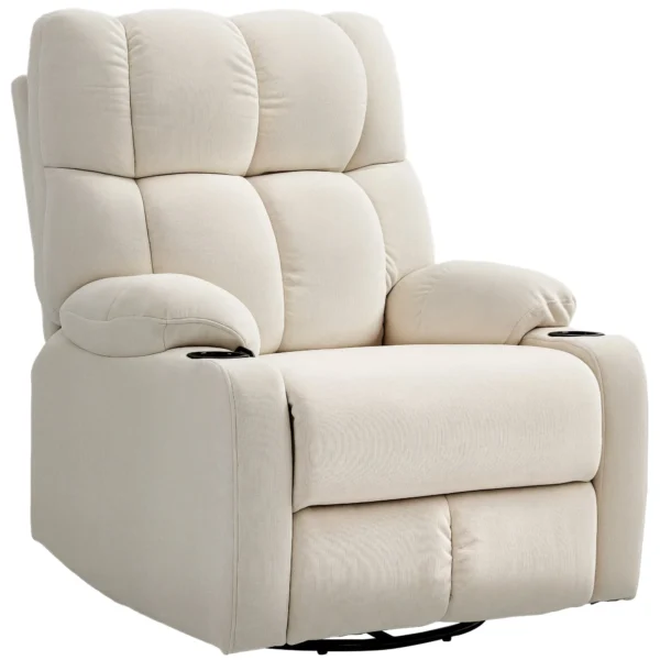 135° Reclining Chair with Cup Holder and Footrest, Linen Effect Fabric, 88x96x108 cm, Beige