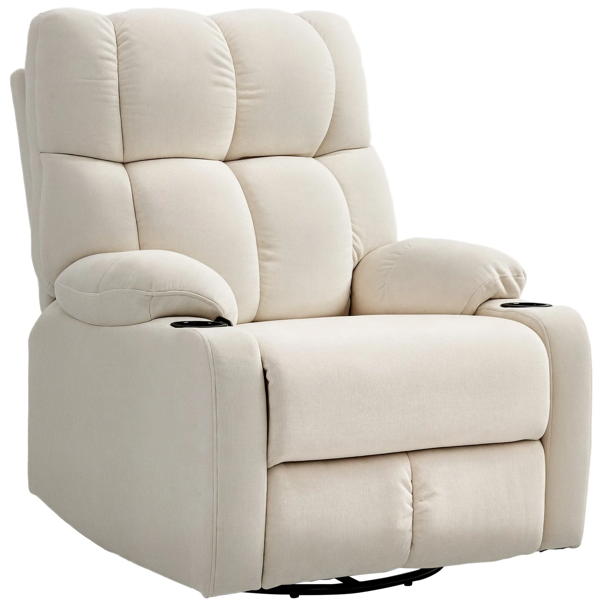 135° Reclining Chair with Cup Holder and Footrest, Linen Effect Fabric, 88x96x108 cm, Beige