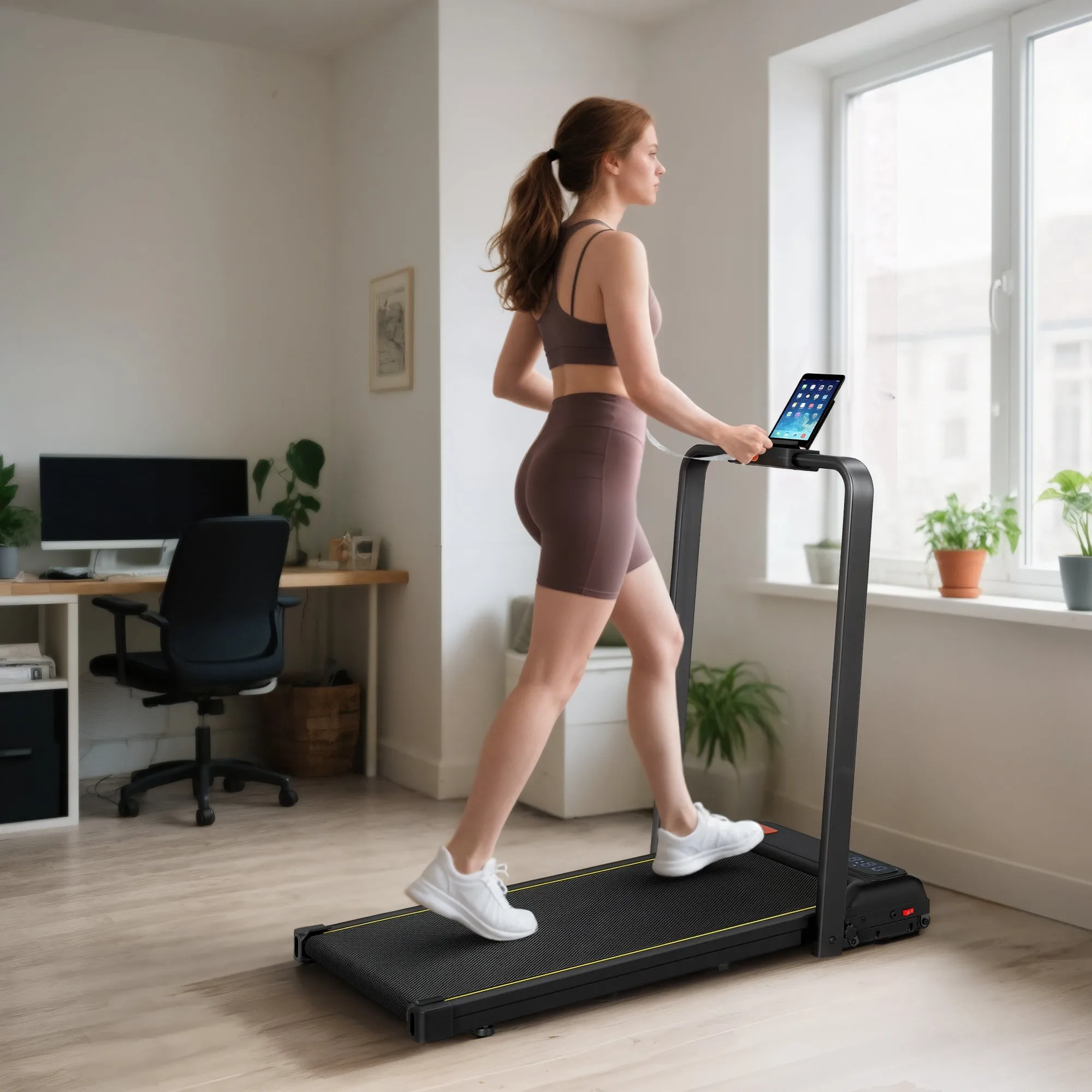 Folding Treadmill with Adjustable Incline, Speed 1-10 km/h, LED Display and Remote Control, Black - Image 2