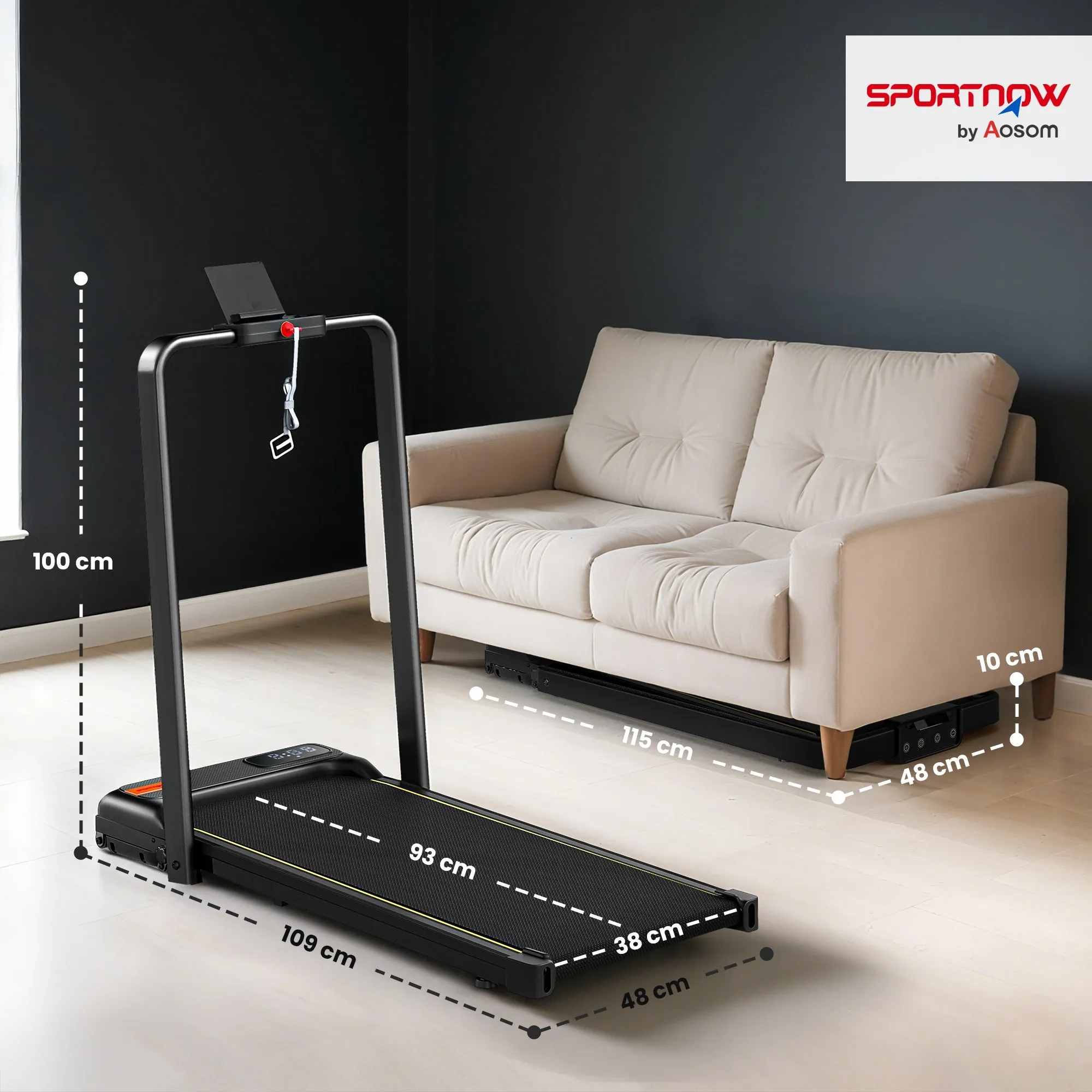 Folding Treadmill with Adjustable Incline, Speed 1-10 km/h, LED Display and Remote Control, Black - Image 3