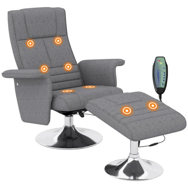 Massage Reclining Chair with Footrest, Linen Effect Fabric, 78x90x93 cm, Dark Grey