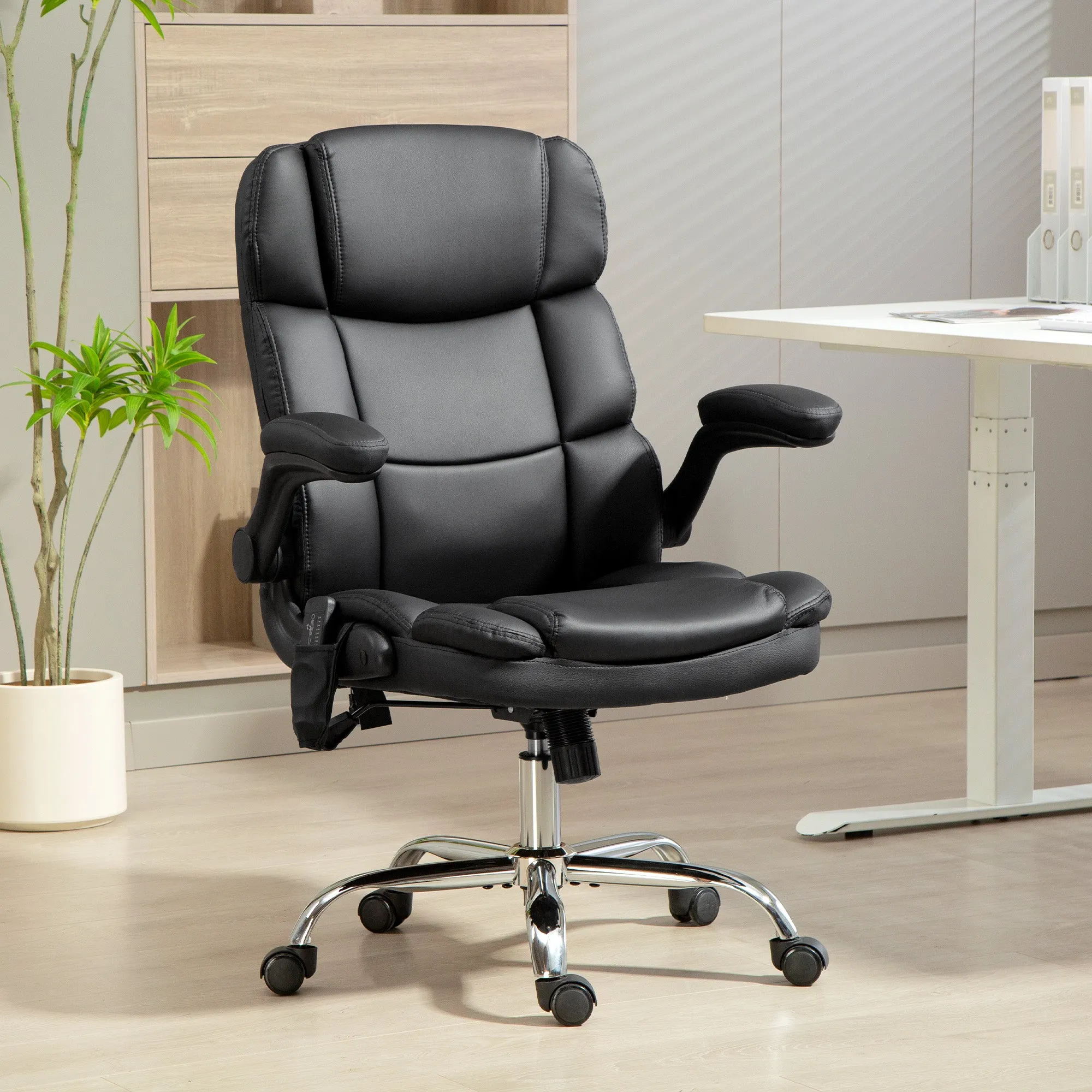 4-Point Massage Office Chair with Heater and Flip-Up Armrests, Black - Image 2
