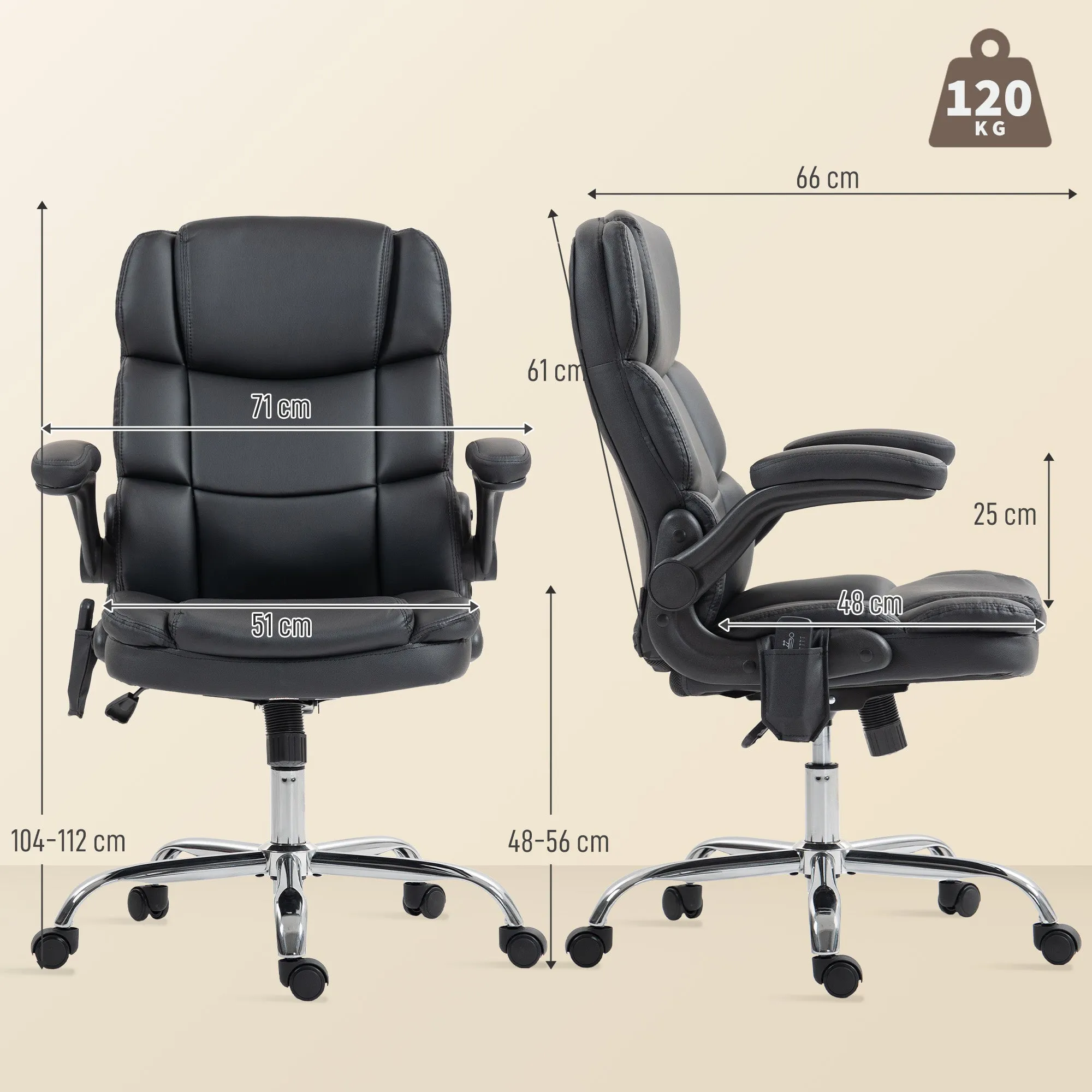 4-Point Massage Office Chair with Heater and Flip-Up Armrests, Black - Image 3