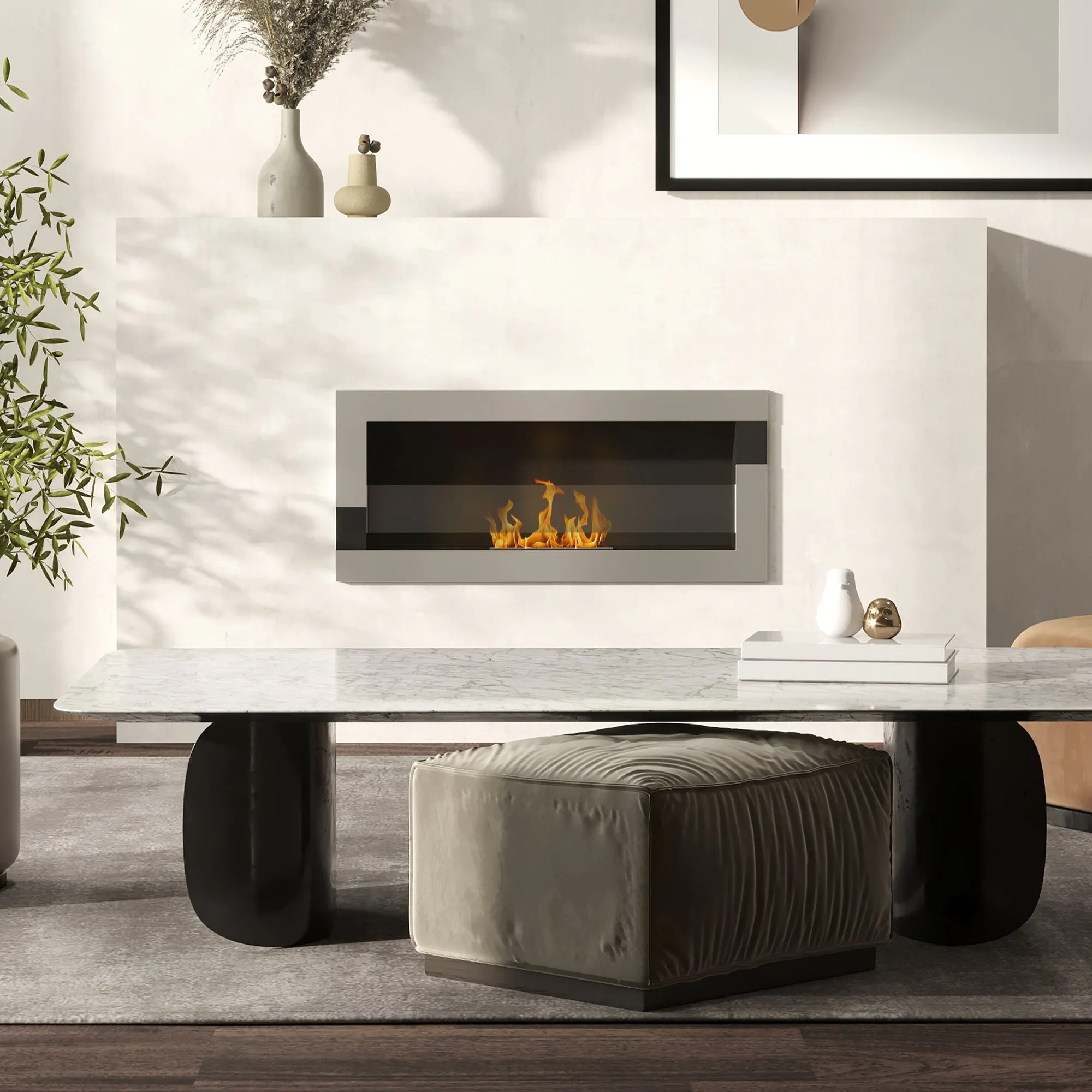 Stainless Steel Bioethanol Fireplace, 2.5h Burn Time with 1.5L Tank and 20m² Coverage, 90x16x40 cm, Silver - Image 2