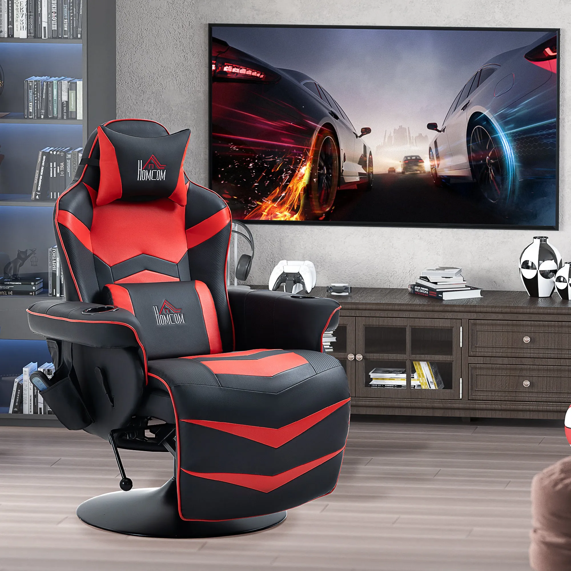 Gaming Chair with Massage, Footrest and Cushion, Faux Leather, 79.5 x 82.5 x 111.5 cm, Black and Red - Image 2