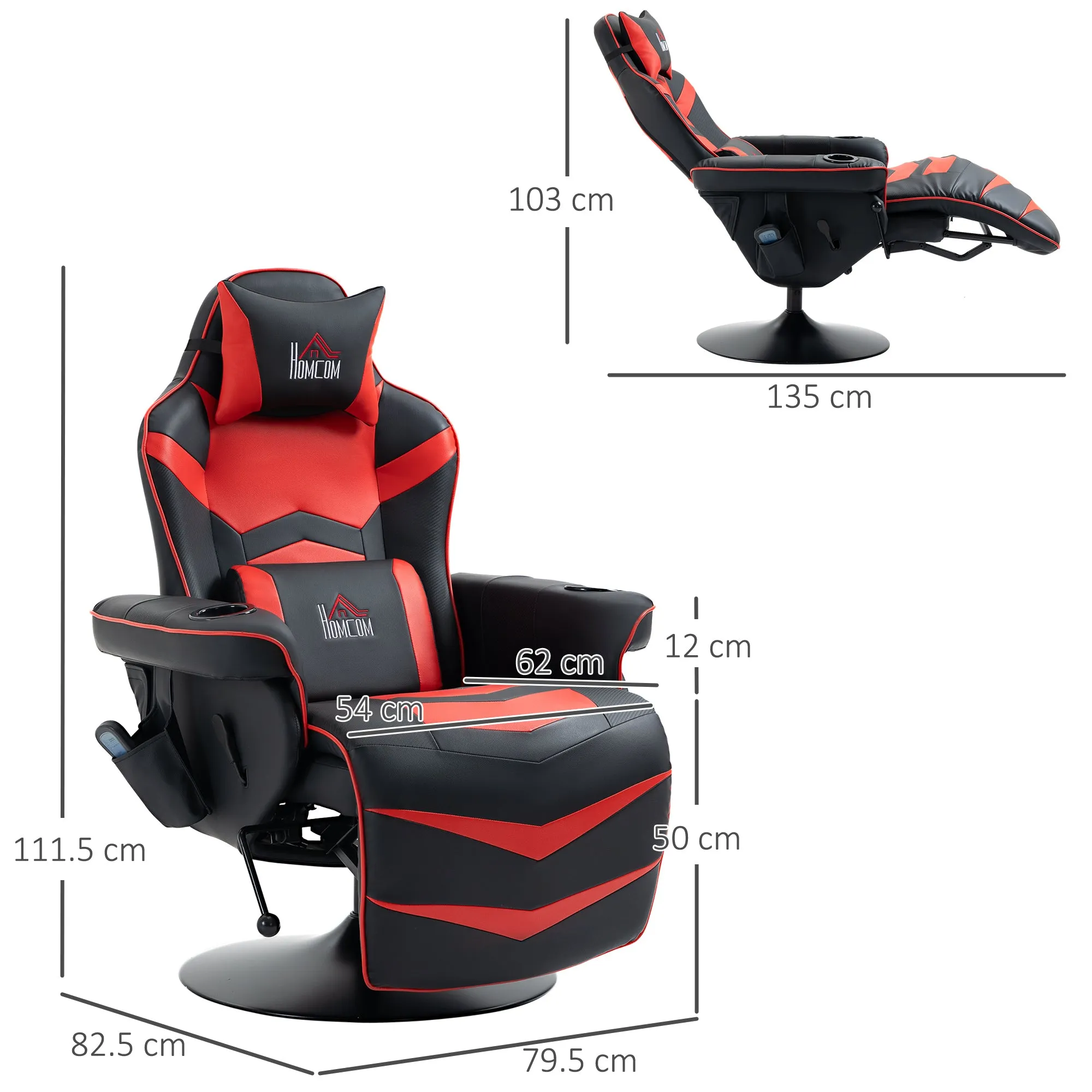 Gaming Chair with Massage, Footrest and Cushion, Faux Leather, 79.5 x 82.5 x 111.5 cm, Black and Red - Image 3