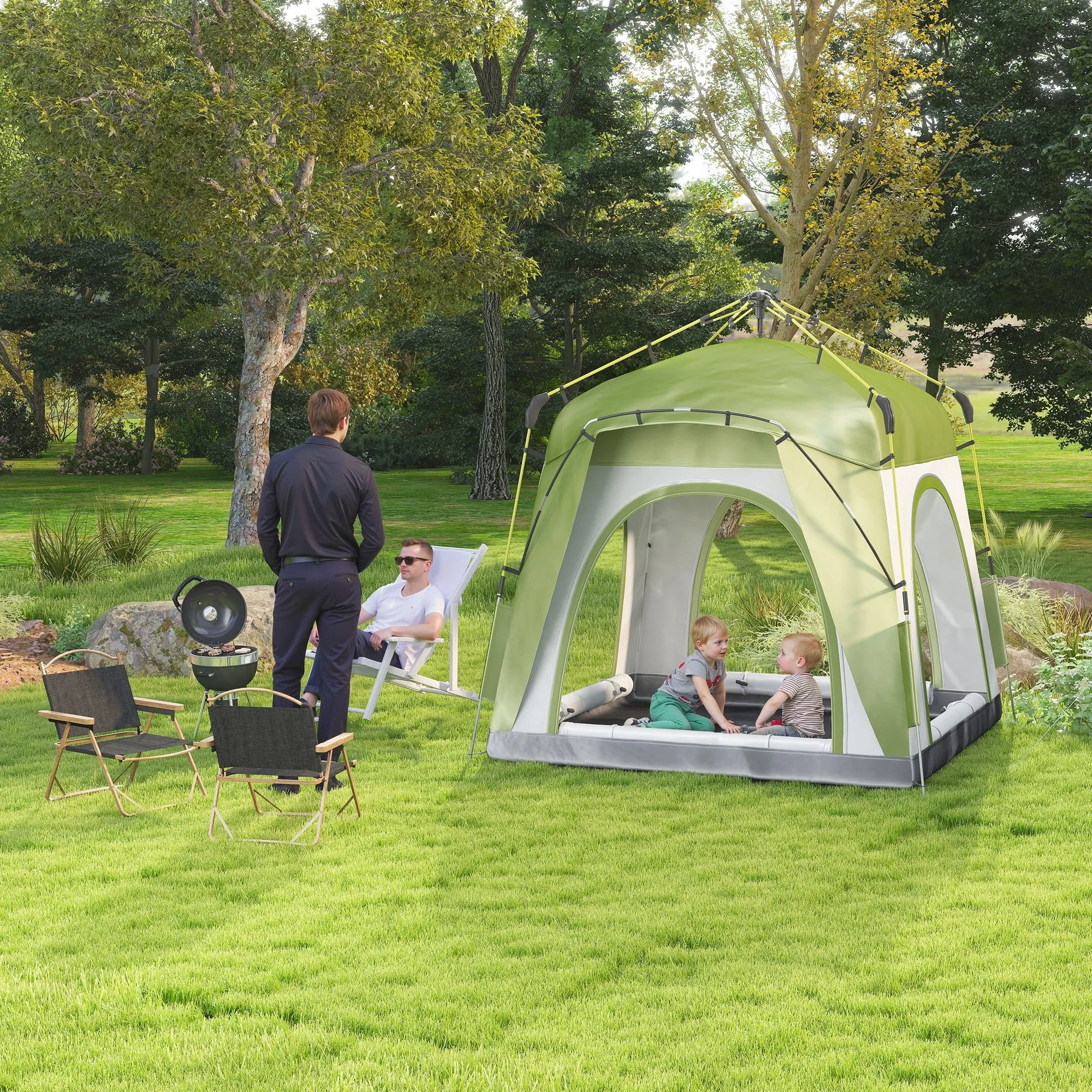 2-Person Pop-Up Camping Tent with Zippered Door and 3 Windows, 240x240x199 cm, Green - Image 2