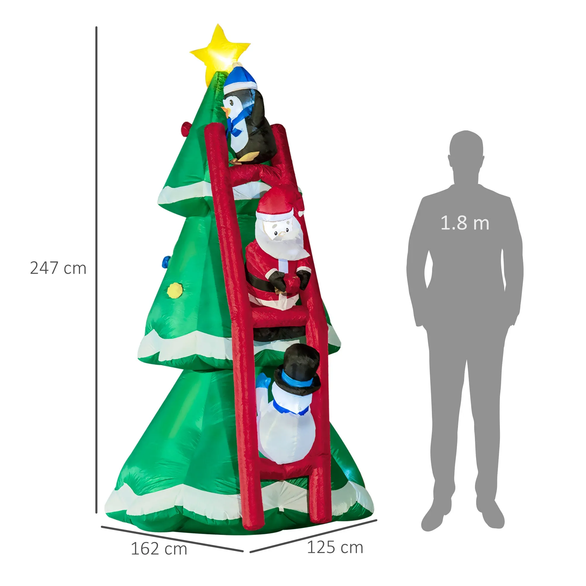 Inflatable Christmas Tree with Santa Claus and LED Lights, Inflator Included, 162x125x247cm - Image 3
