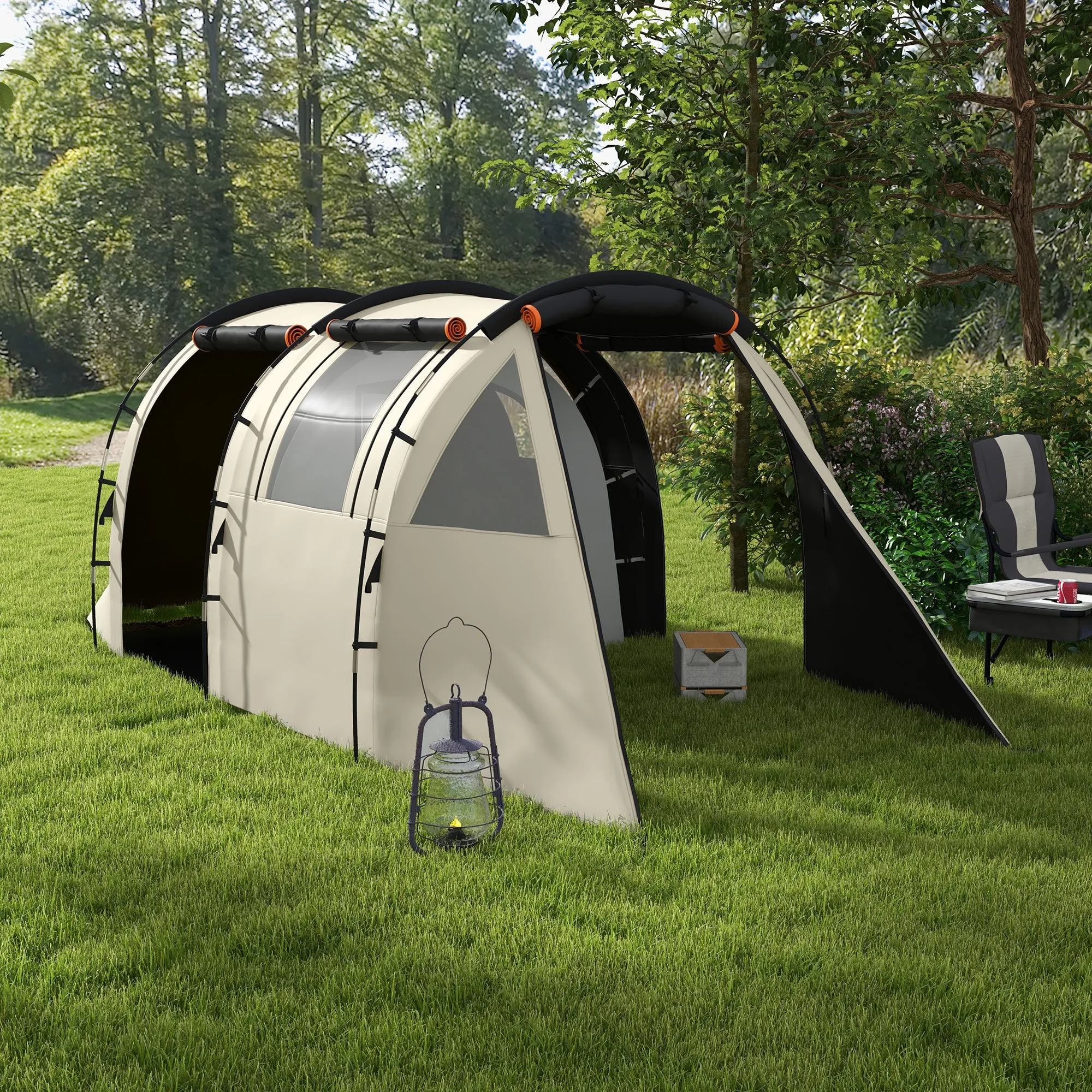 4-5 Person Camping Tent with Blackout Canopy, Waterproof with Carry Bag, Khaki - Image 2