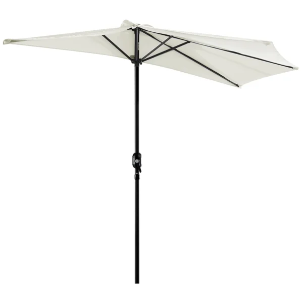 2.7 x 1.5 m Semi-Circular Wall-Mounted Garden Umbrella with Crank Opening, White