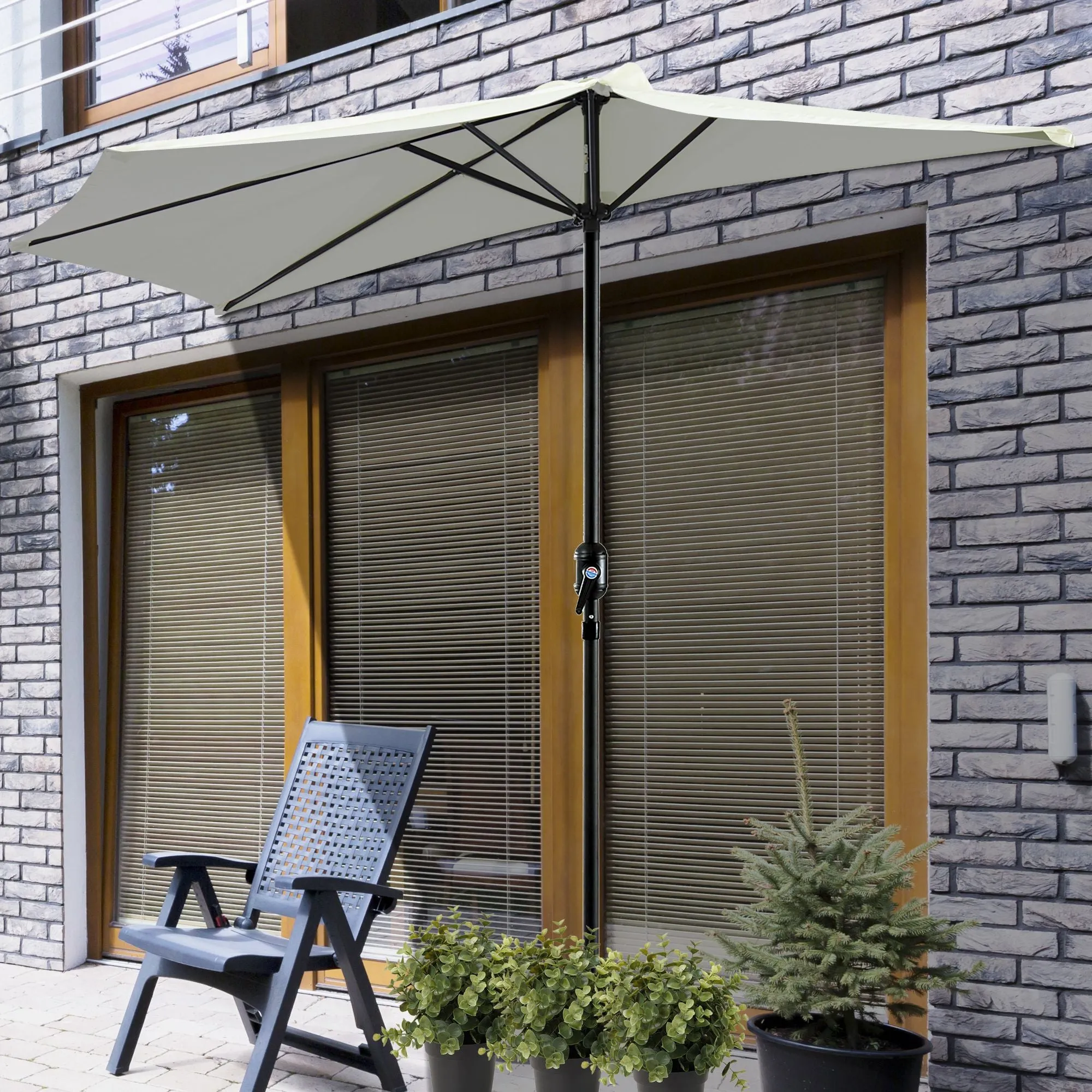2.7 x 1.5 m Semi-Circular Wall-Mounted Garden Umbrella with Crank Opening, White - Image 2