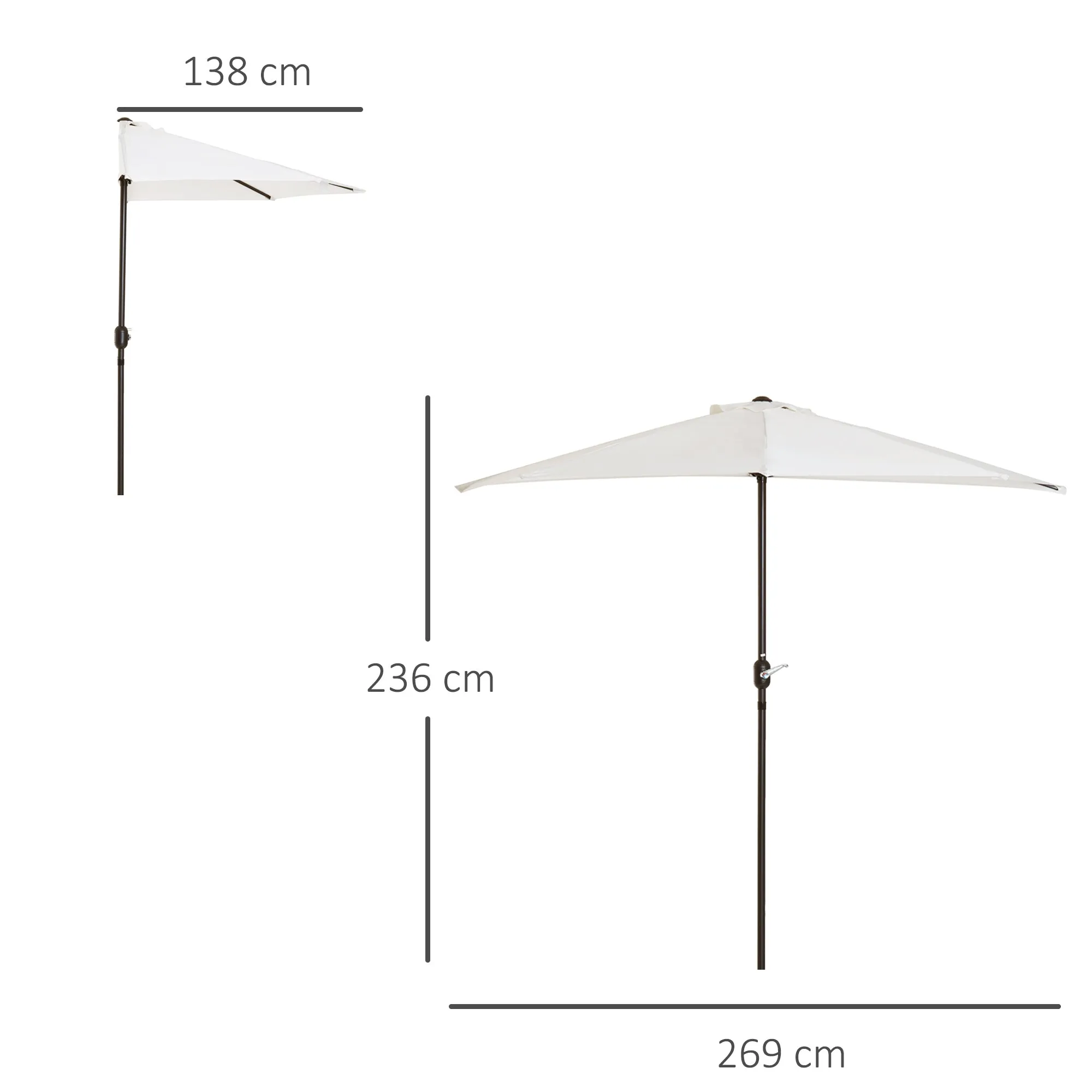 2.7 x 1.5 m Semi-Circular Wall-Mounted Garden Umbrella with Crank Opening, White - Image 3