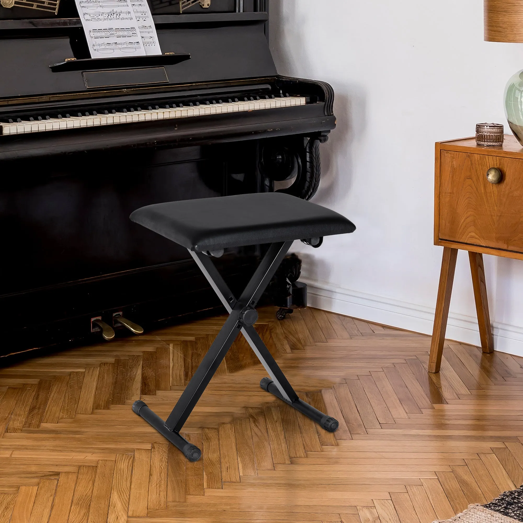 Piano Bench Padded Height Adjustable Foldable Non-Slip, Black, 39x29x47cm - Image 2