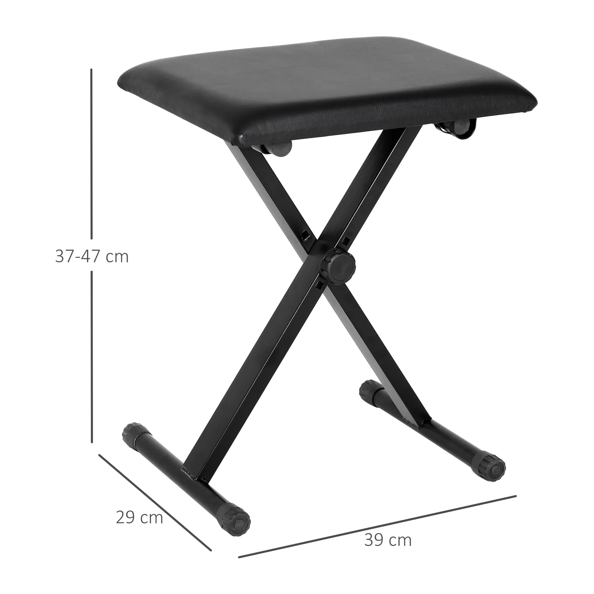Piano Bench Padded Height Adjustable Foldable Non-Slip, Black, 39x29x47cm - Image 3