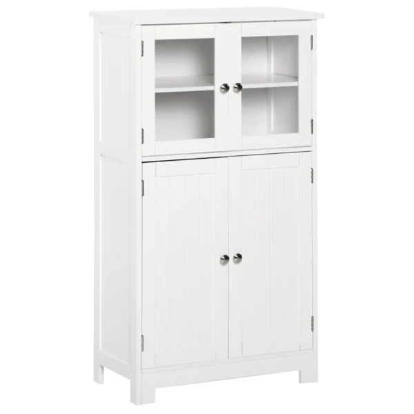 Bathroom Cabinet with Two Cabinets, Glass Doors and Adjustable Shelf, 60x30x108.5 cm, White