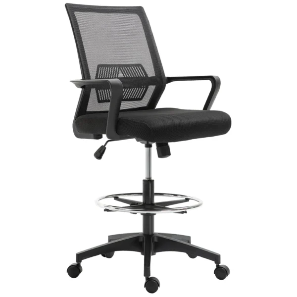 Adjustable Mesh Office Chair with Armrests and Footrest Ring, 64x59x104-124 cm, Black