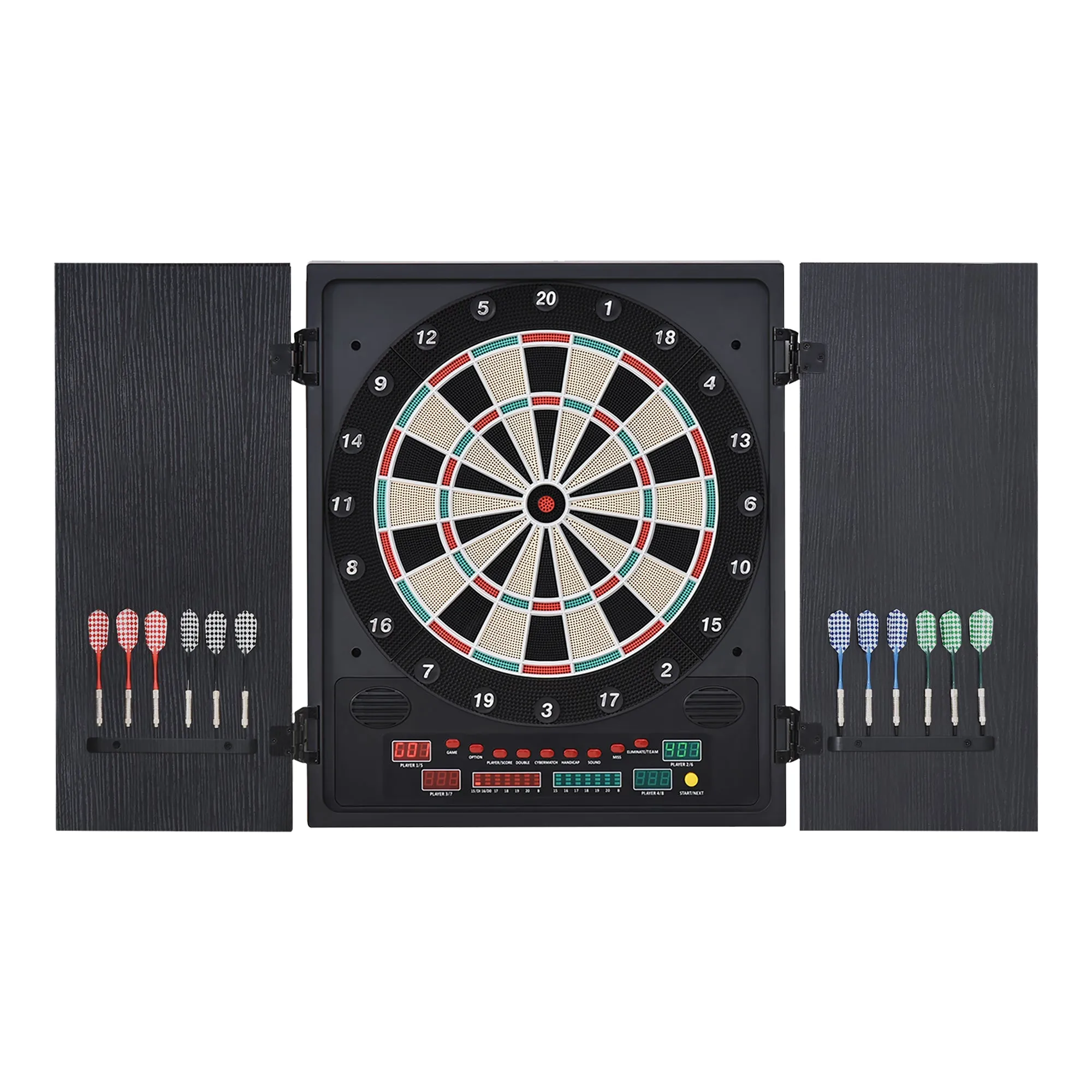 Electronic Dartboard with Automatic Scoring, 12 Darts and 6 Displays, 51x6.5x57cm, Black