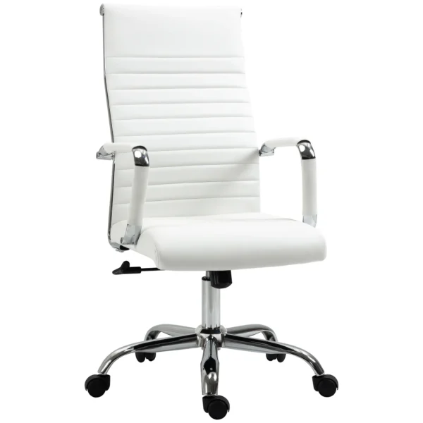 Ergonomic Faux Leather Office Chair, Swivel and Rocking Seat, 54x62x104-114 cm, White