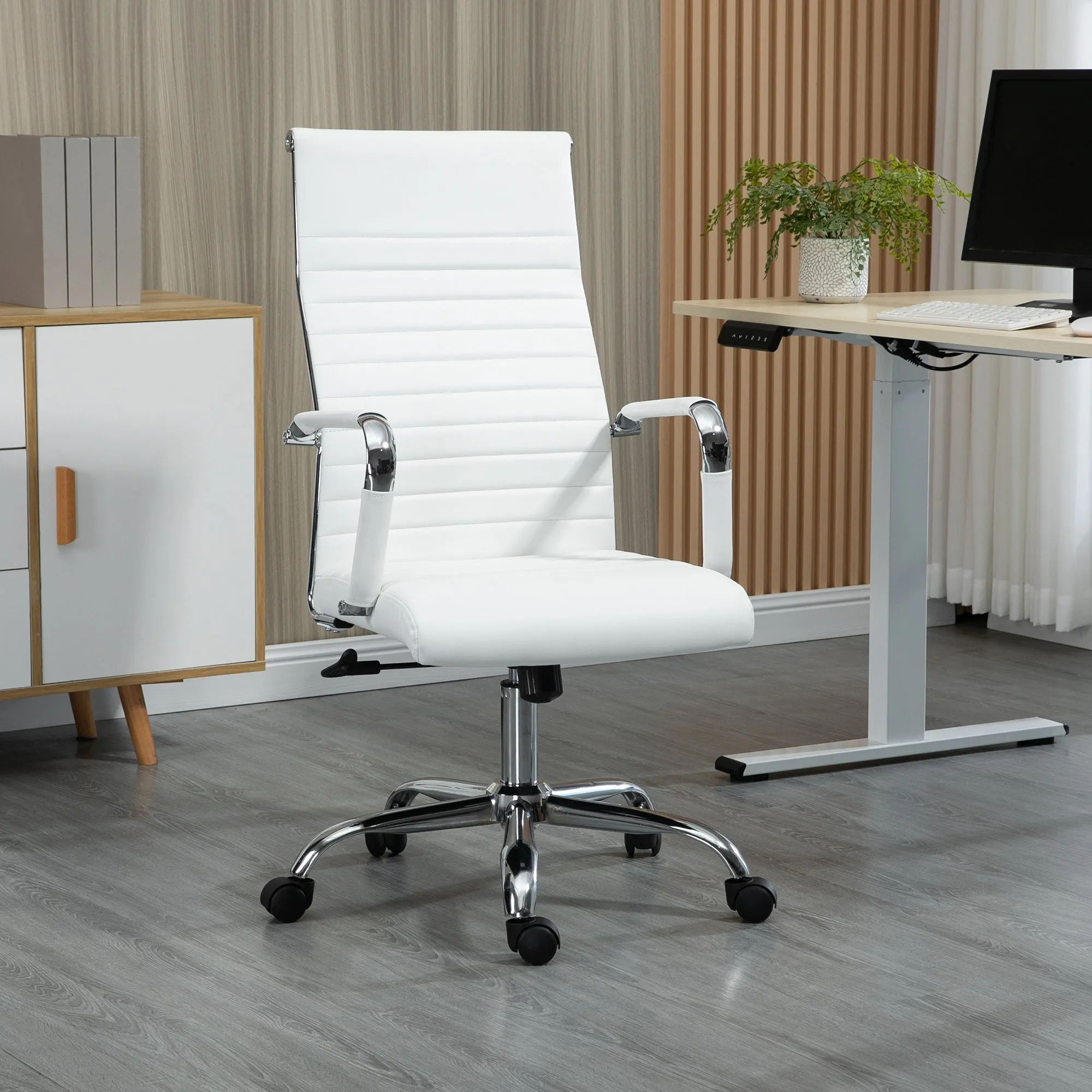 Ergonomic Faux Leather Office Chair, Swivel and Rocking Seat, 54x62x104-114 cm, White - Image 2