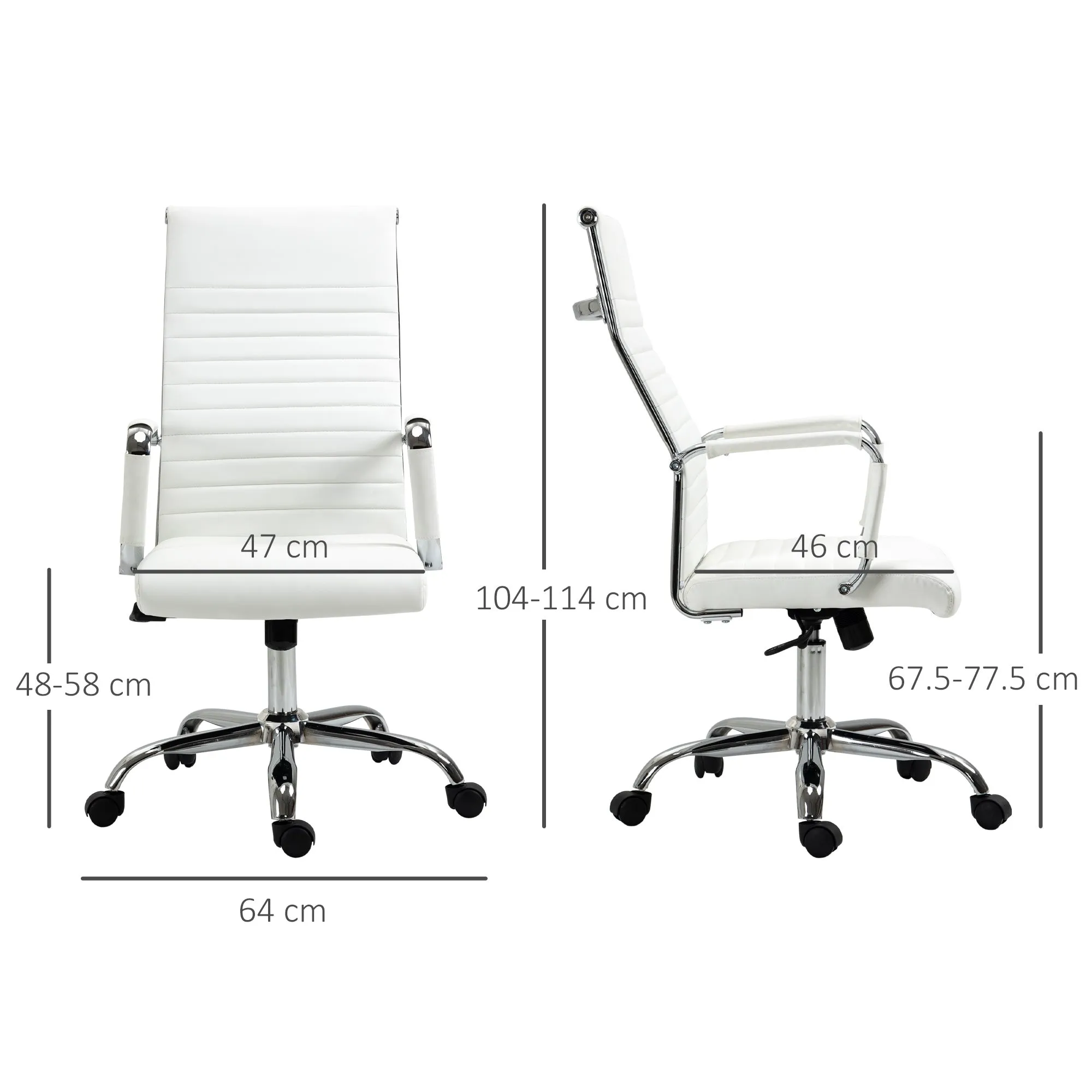 Ergonomic Faux Leather Office Chair, Swivel and Rocking Seat, 54x62x104-114 cm, White - Image 3