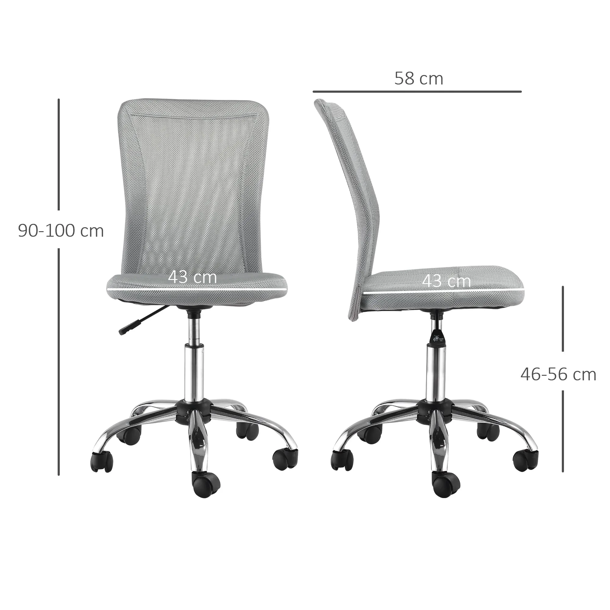 Ergonomic Mesh Office Chair with Armrests, Adjustable Height and 5 Wheels, Grey - Image 3