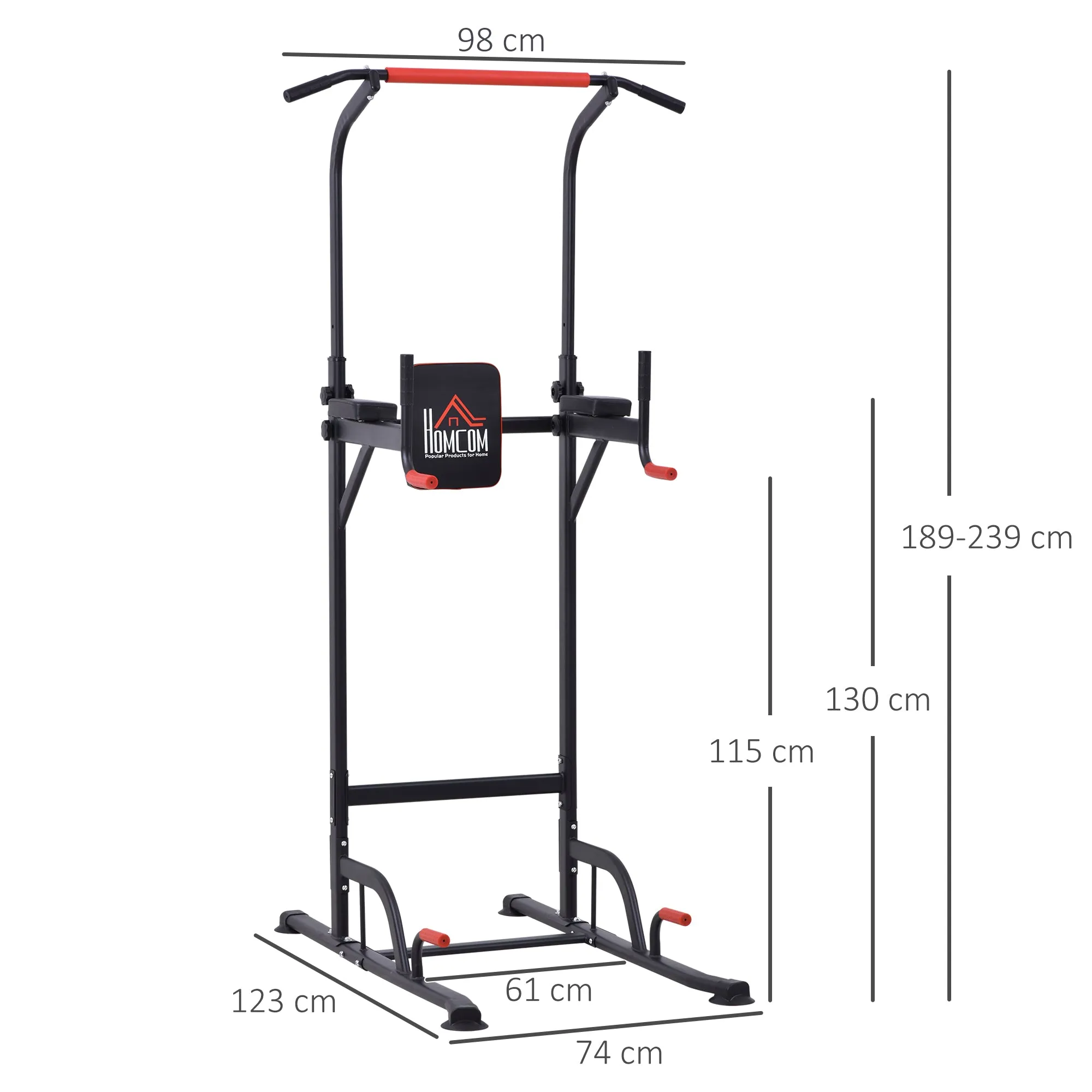 Power Tower Pull-Up Bar Multifunctional Fitness Station Adjustable 189-239cm Steel Black Red - Image 3