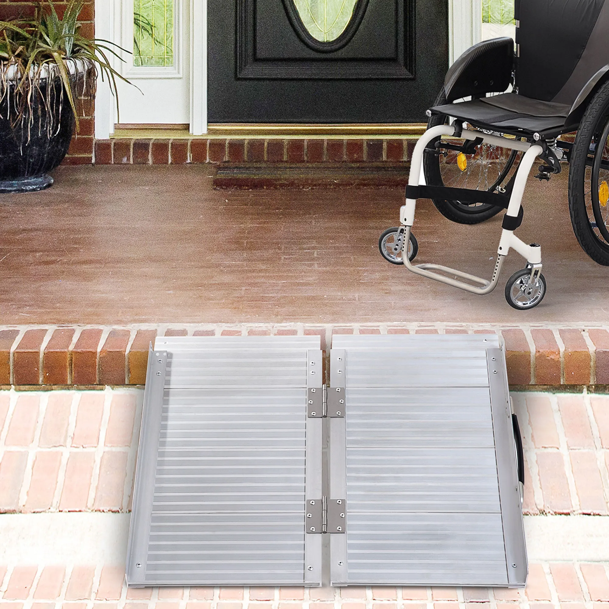Folding Aluminum Wheelchair Ramp with External Edges, 61x74x5 cm, Silver - Image 2