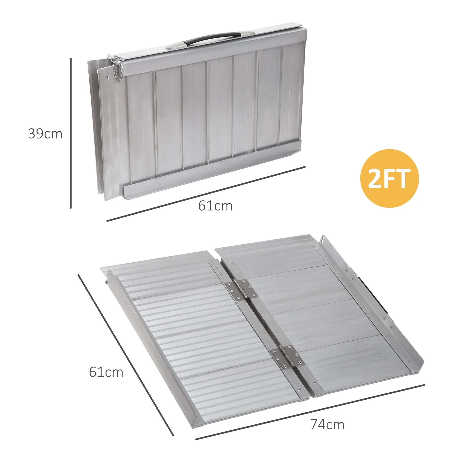 Folding Aluminum Wheelchair Ramp with External Edges, 61x74x5 cm, Silver - Image 3