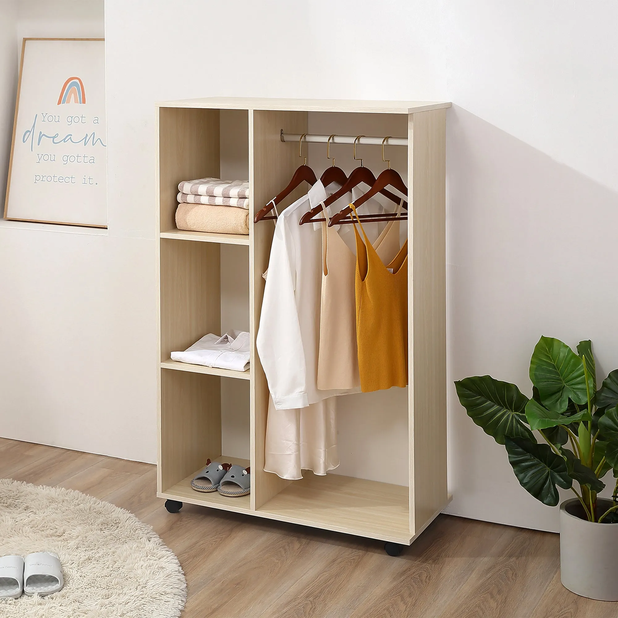 Coat Rack with 3 Shelves and Coat Rail, 80x40x128 cm, Beige - Image 2