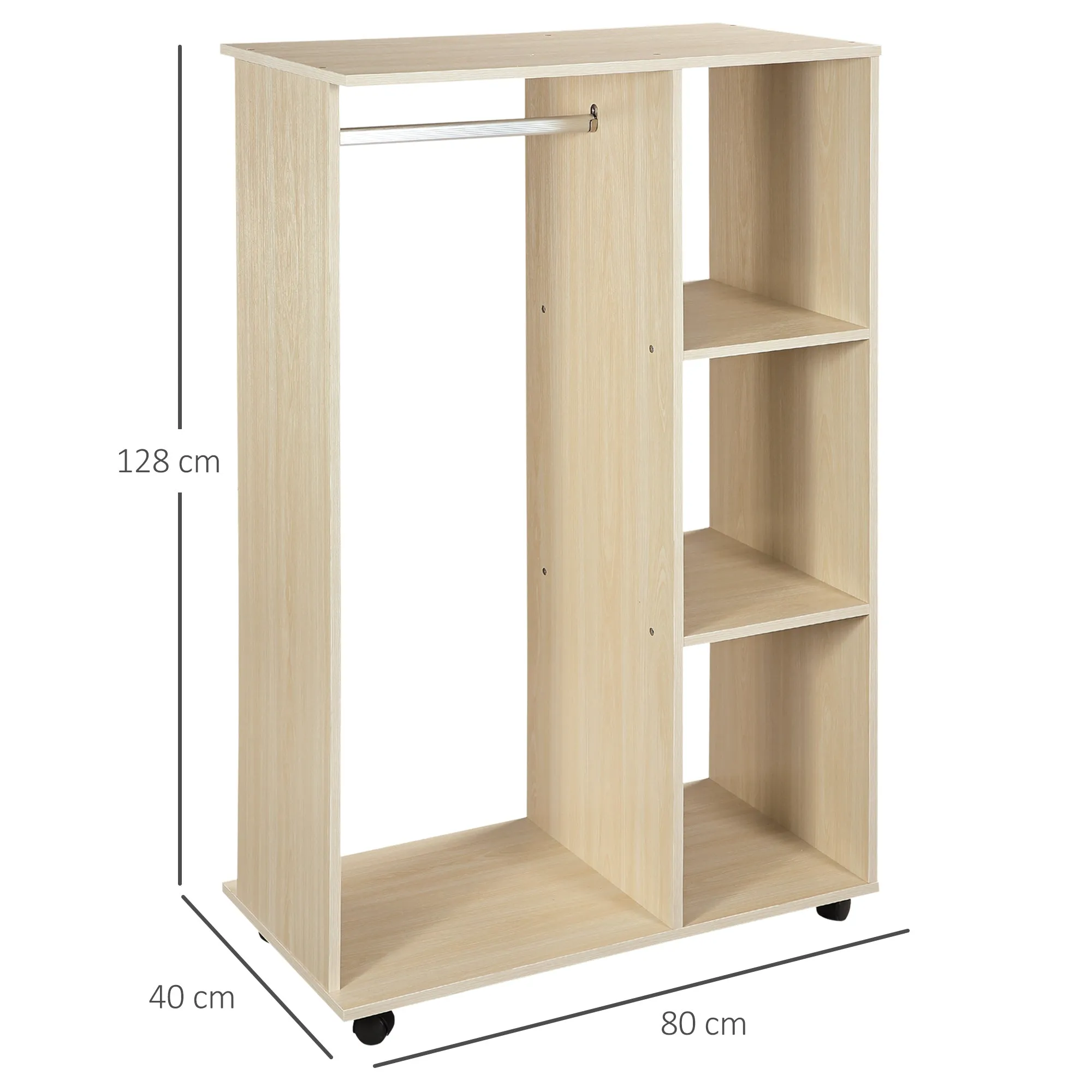 Coat Rack with 3 Shelves and Coat Rail, 80x40x128 cm, Beige - Image 3