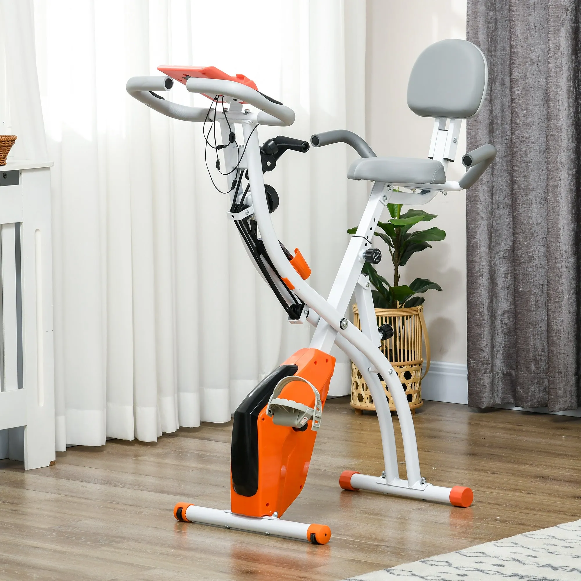 Folding Exercise Bike with 8-Level Magnetic Resistance, Heart Rate Sensor, 2.5kg Flywheel, Orange - Image 2