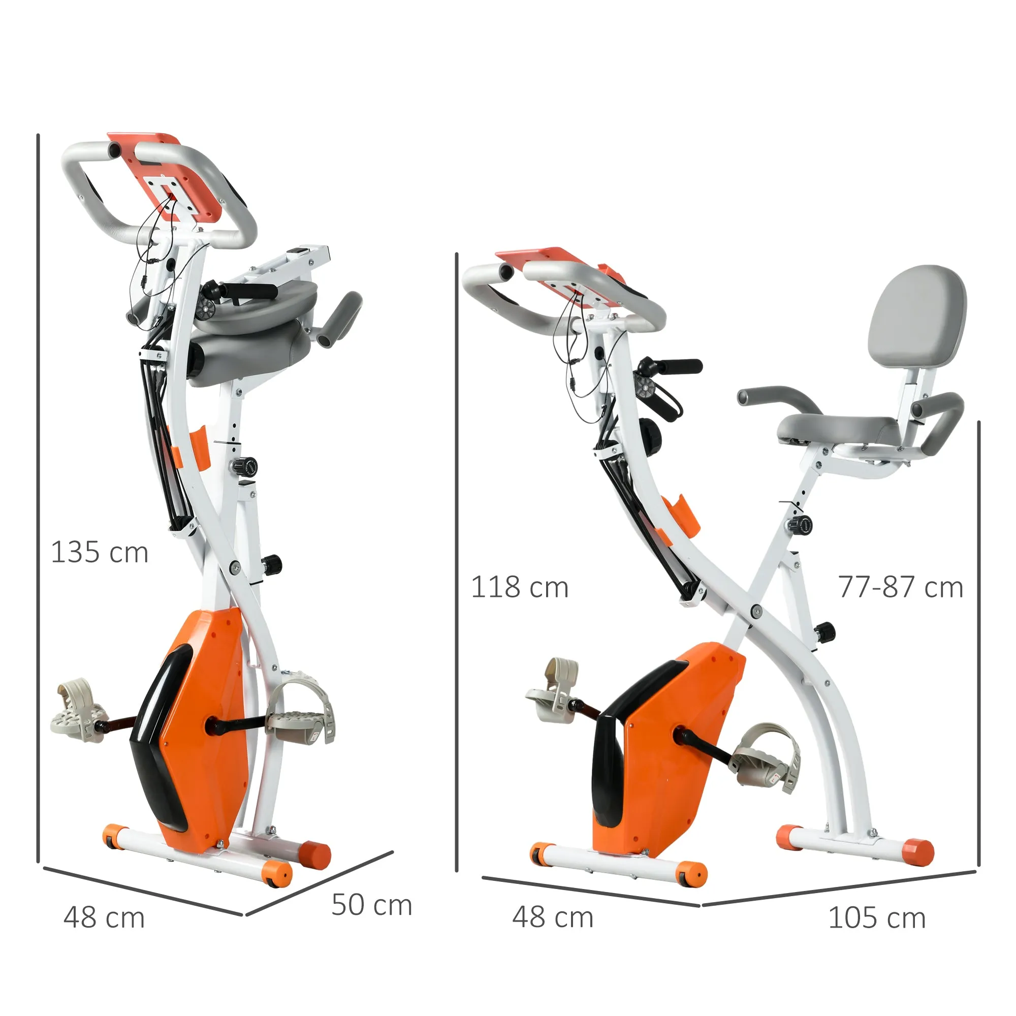 Folding Exercise Bike with 8-Level Magnetic Resistance, Heart Rate Sensor, 2.5kg Flywheel, Orange - Image 3