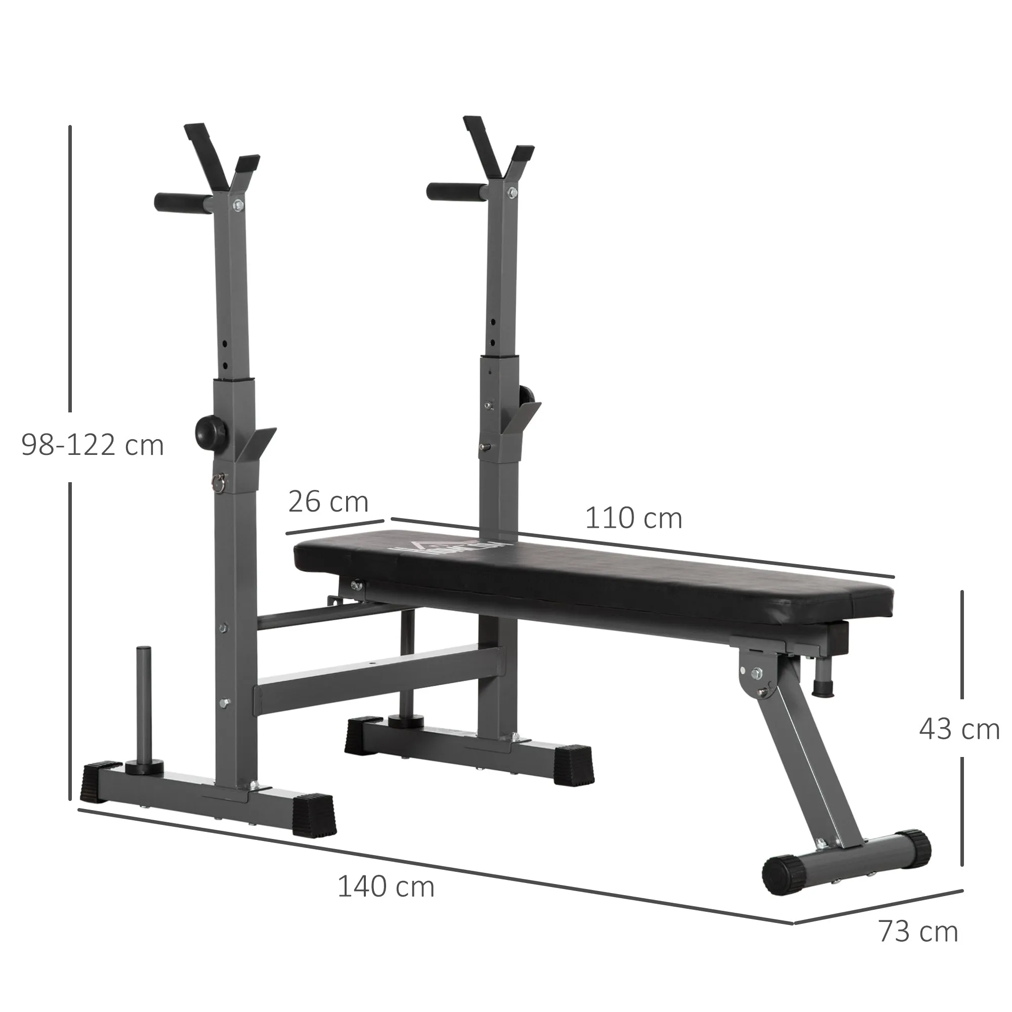 Folding Weight Bench with 8 Adjustable Heights and Steel and PU Barbell Rack, 140x73x98-122 cm, Grey - Image 3