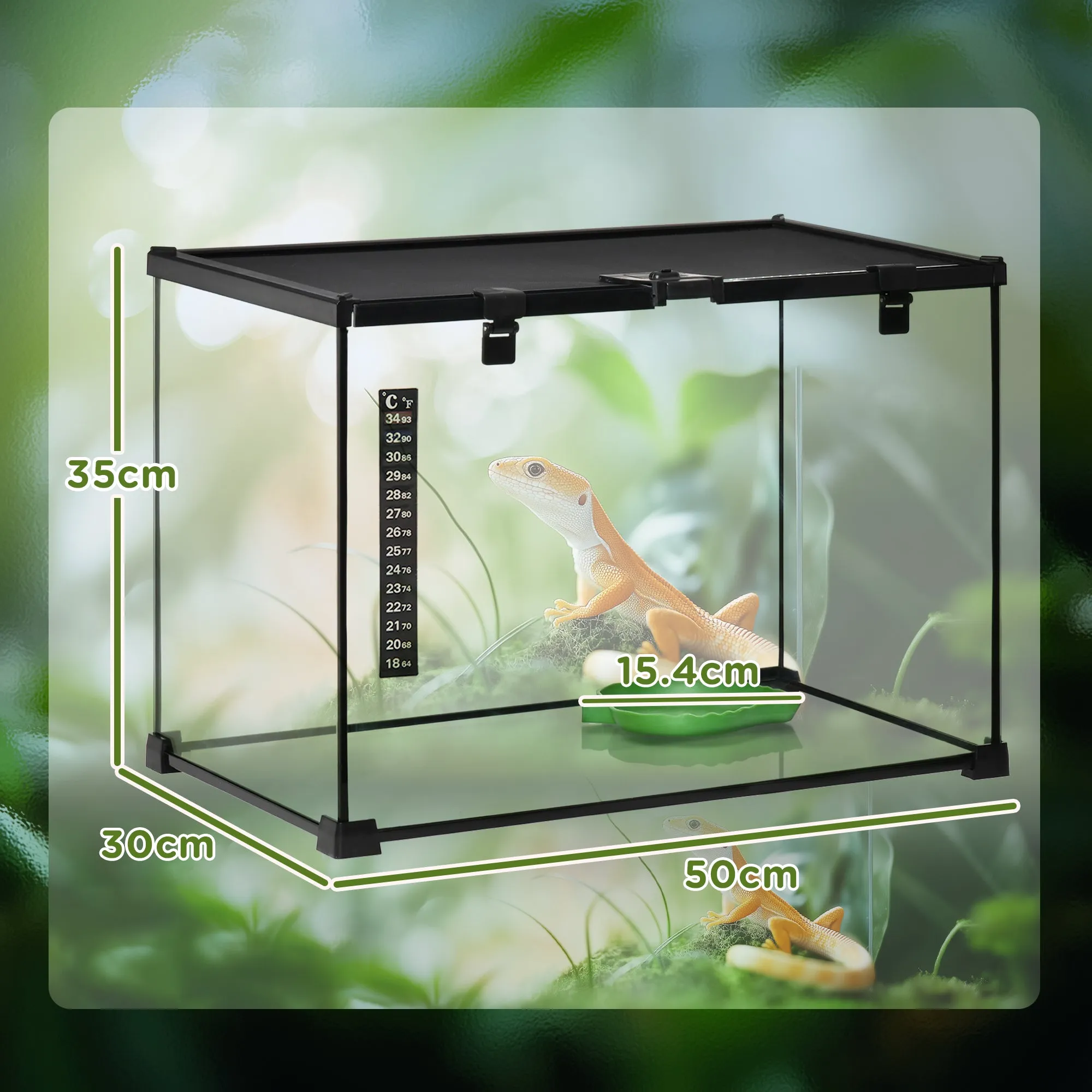 Reptile Terrarium, Reptile Breeding Box, Terrarium Hut, Sliding Lid, Metal Grid, Thermometer, Black - Image 3