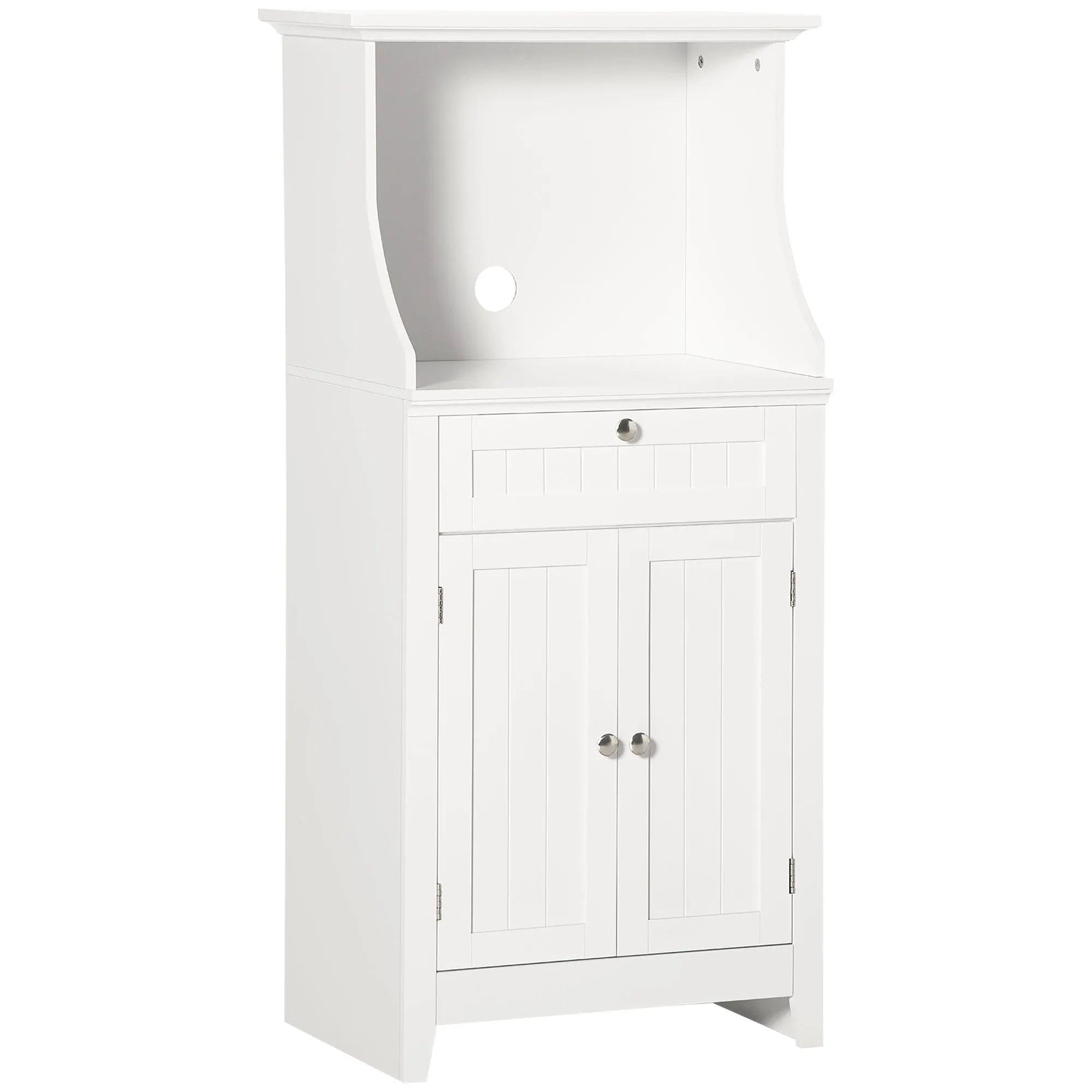 Microwave Oven Cabinet with Drawer and 2-Door Cabinet, 60x40x122.5 cm, White
