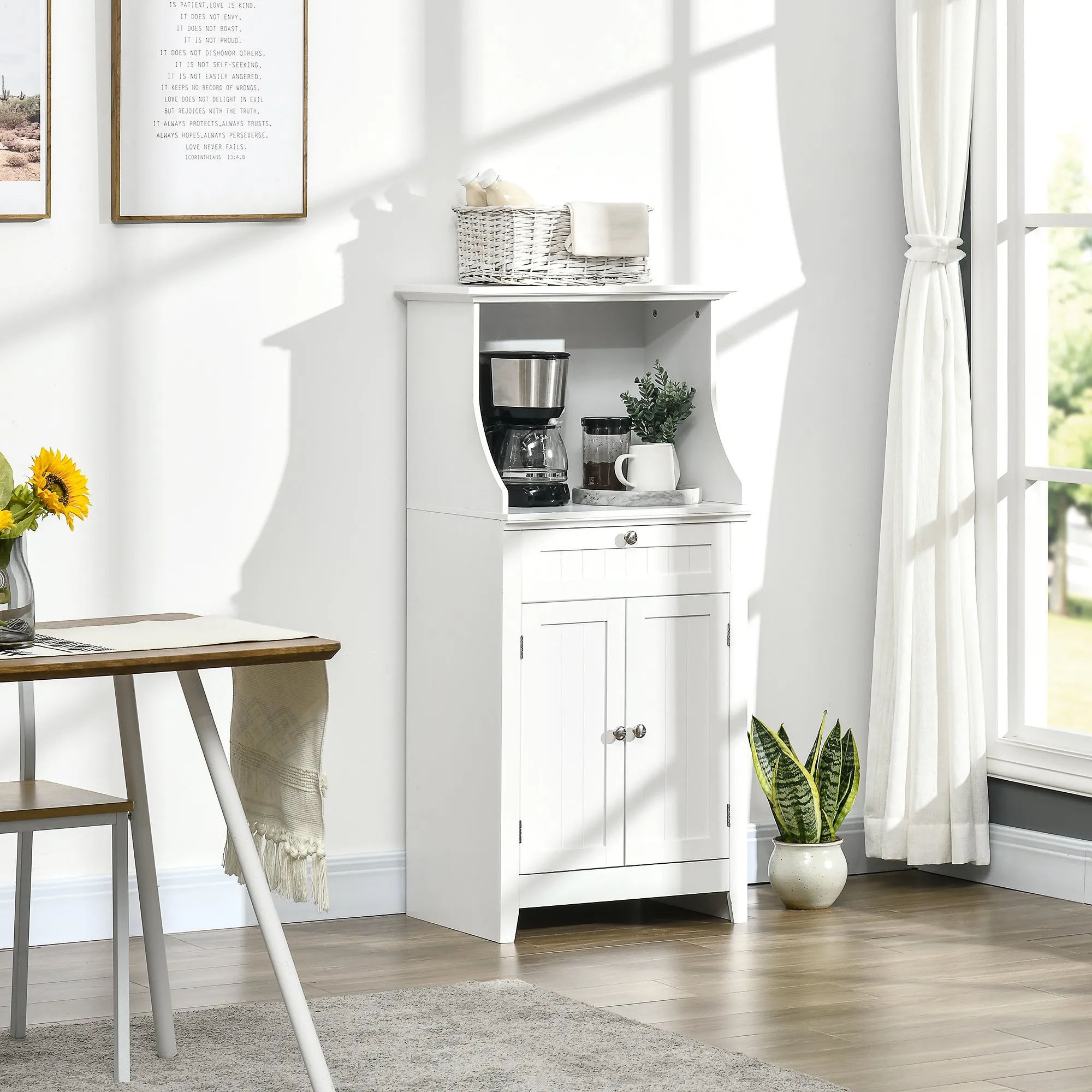 Microwave Oven Cabinet with Drawer and 2-Door Cabinet, 60x40x122.5 cm, White - Image 2