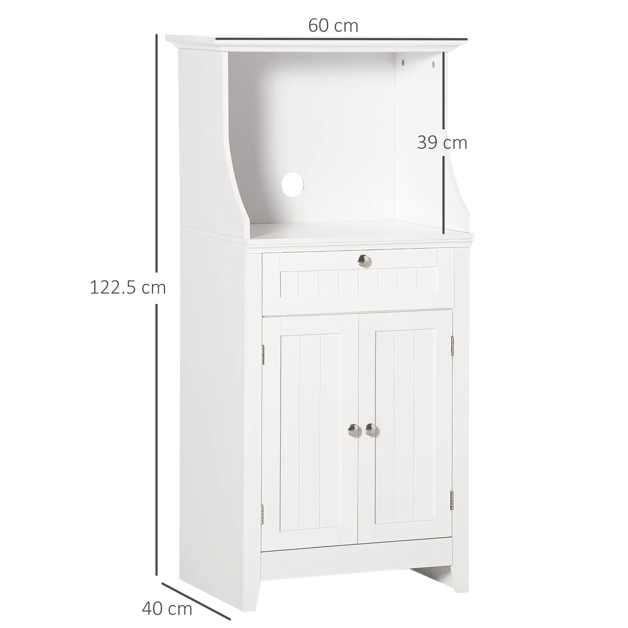 Microwave Oven Cabinet with Drawer and 2-Door Cabinet, 60x40x122.5 cm, White - Image 3