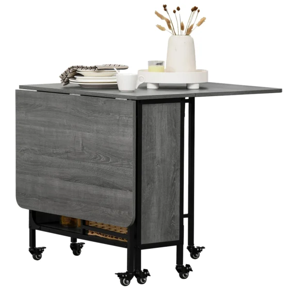 Folding Dining Table for up to 6 People with Shelf, in Wood and Metal, 130x80x74 cm, Grey