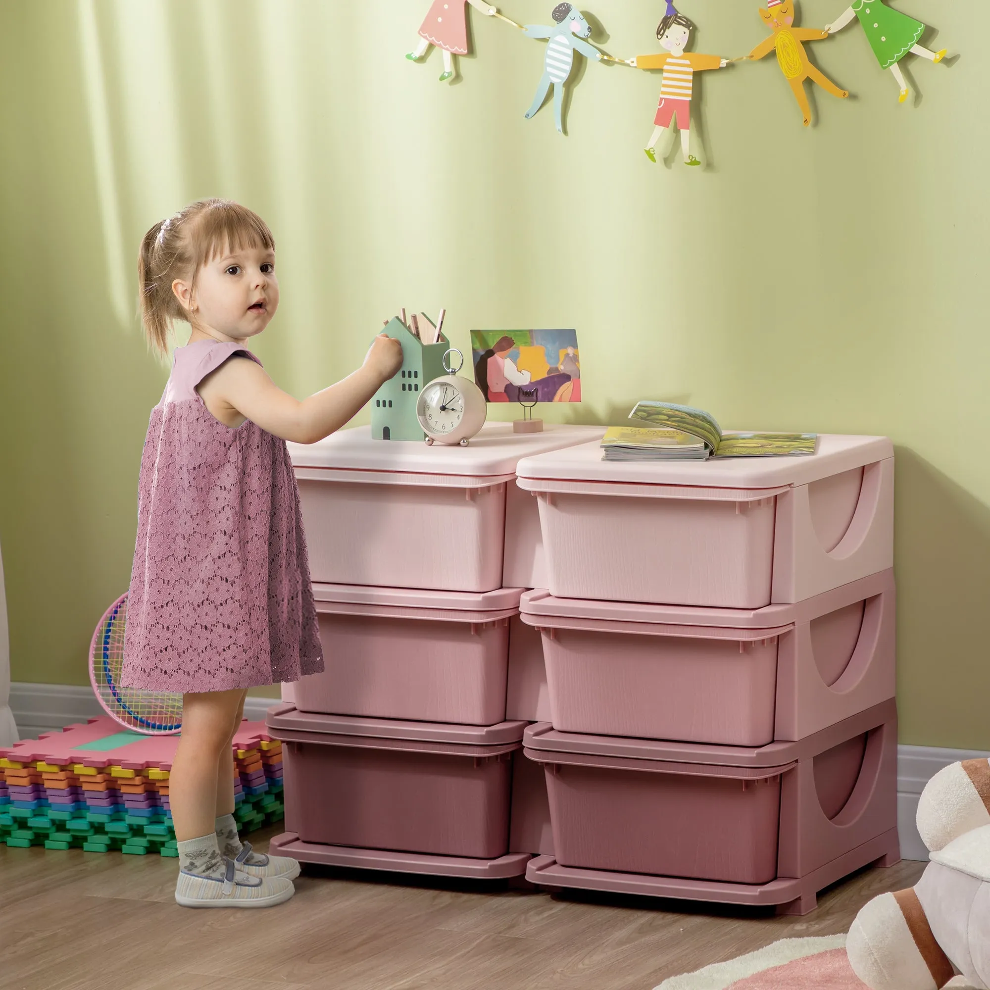 6-Drawer Children's Dresser with Rounded Edges, Pink PP, 75 x 37 x 56.5 cm - Image 2
