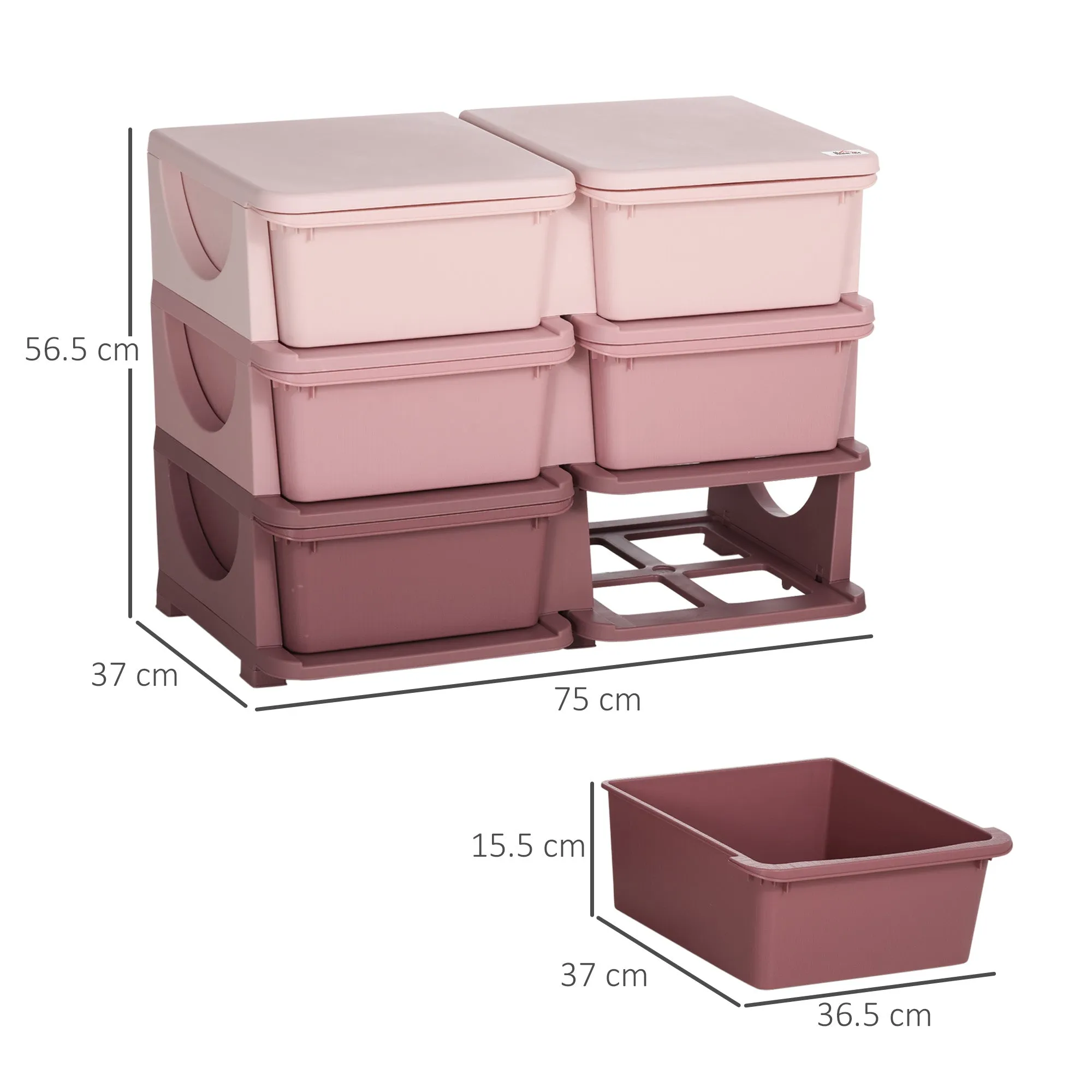 6-Drawer Children's Dresser with Rounded Edges, Pink PP, 75 x 37 x 56.5 cm - Image 3
