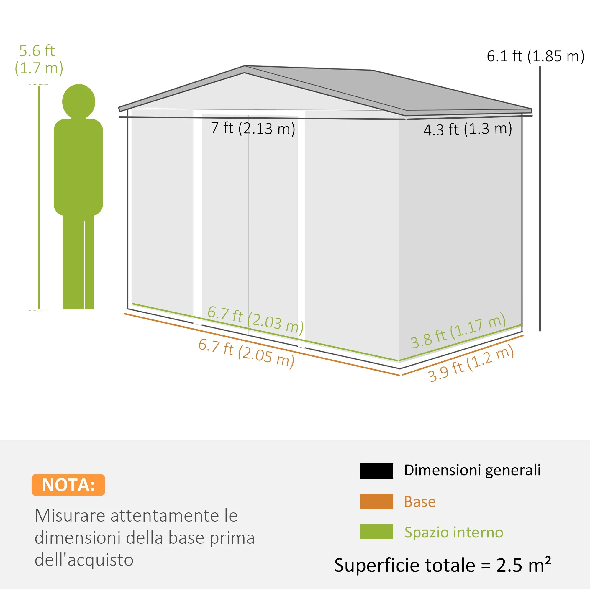 Metal Garden Shed with Vents and Double Sliding Door, 2.1x1.3m, Brown - Image 3
