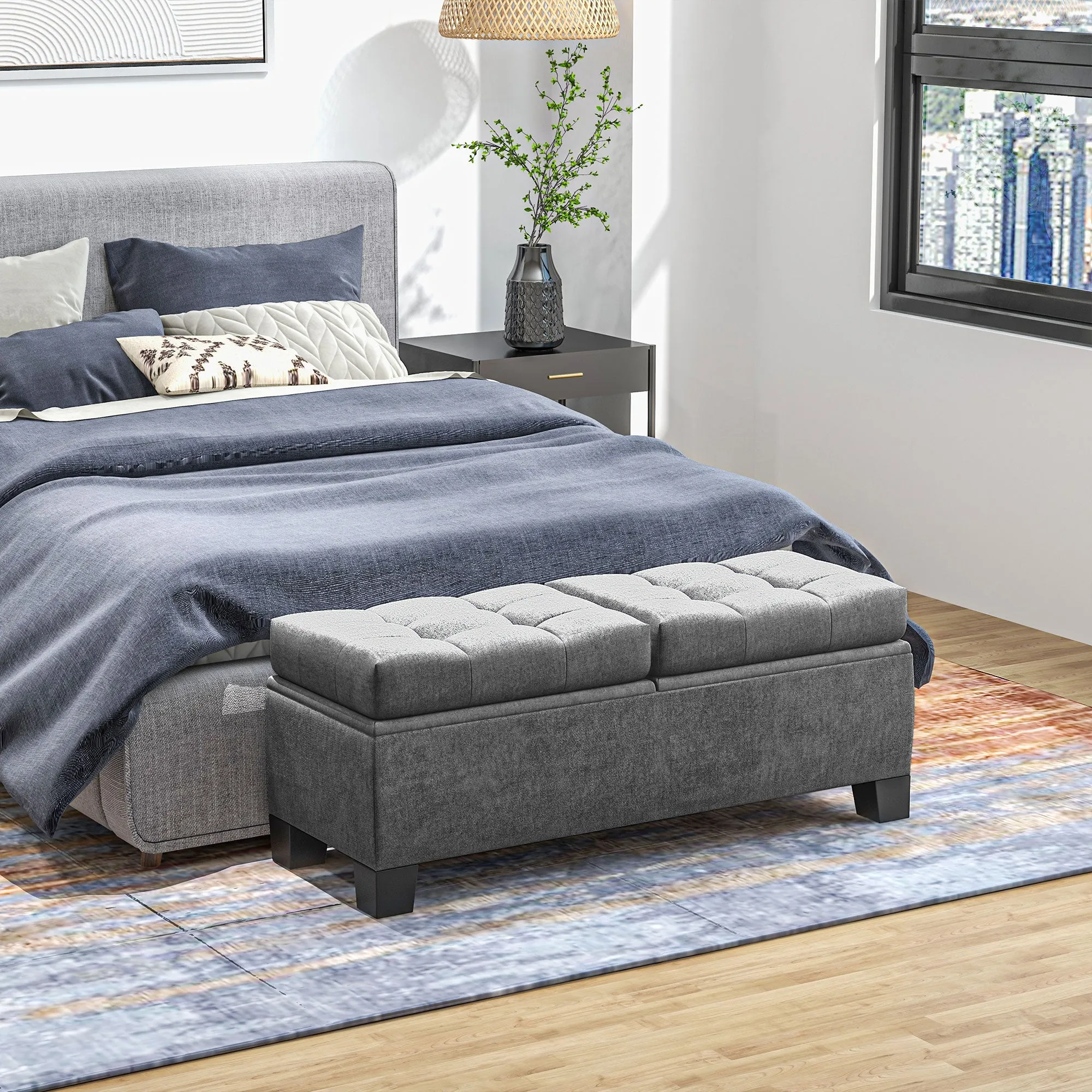 Fabric Storage Bench with Quilted Padding, 116x41x47cm, Grey - Image 2