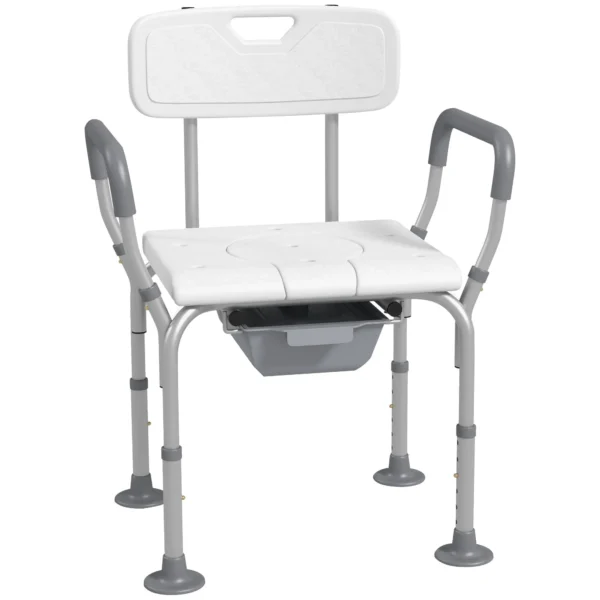 3-in-1 Shower Chair with Backrest and Armrests, Adjustable Height and Non-Slip Feet, White